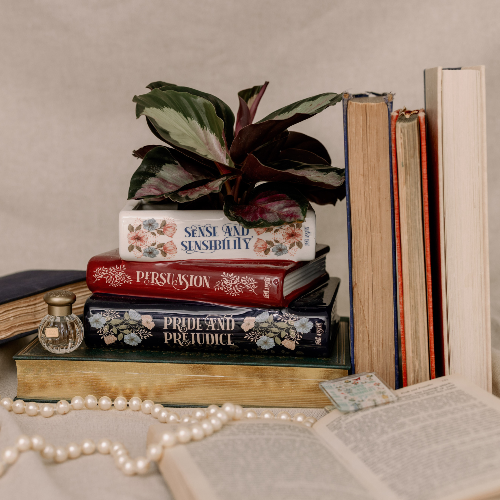 Stacked Books Planter, Jane Austen