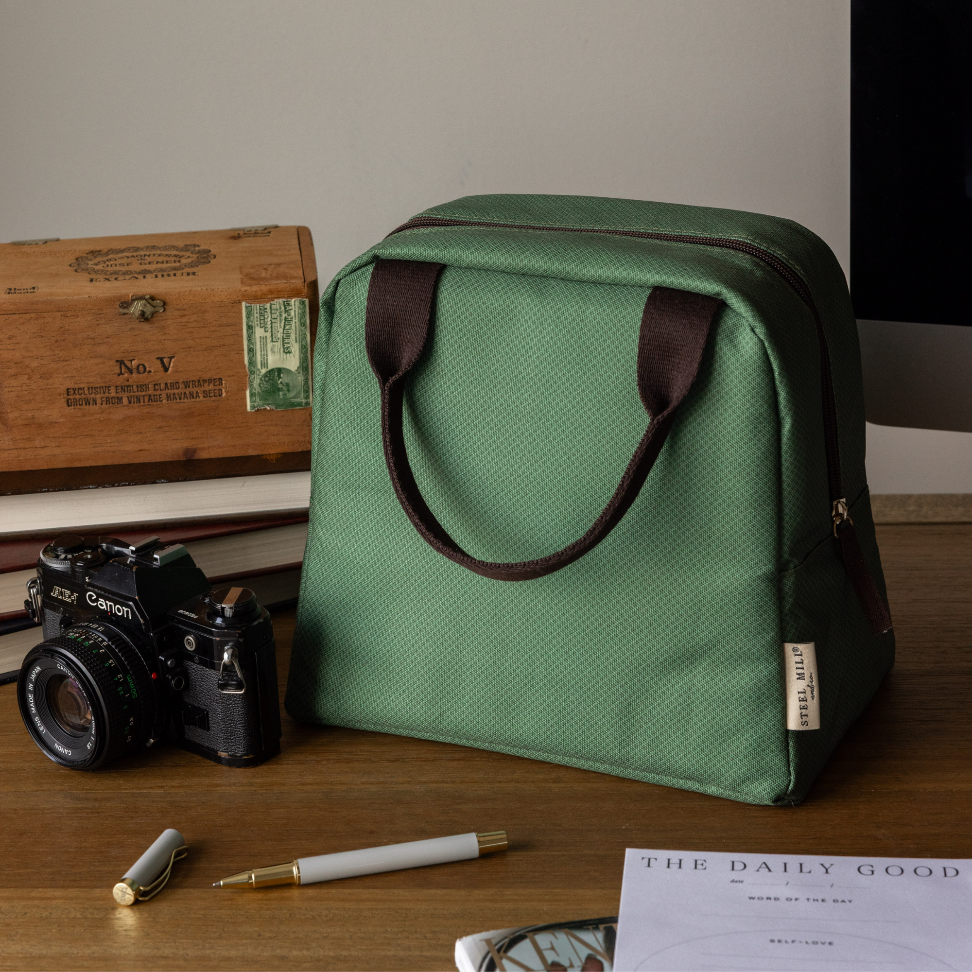 Lunch Tote, Green Diamonds