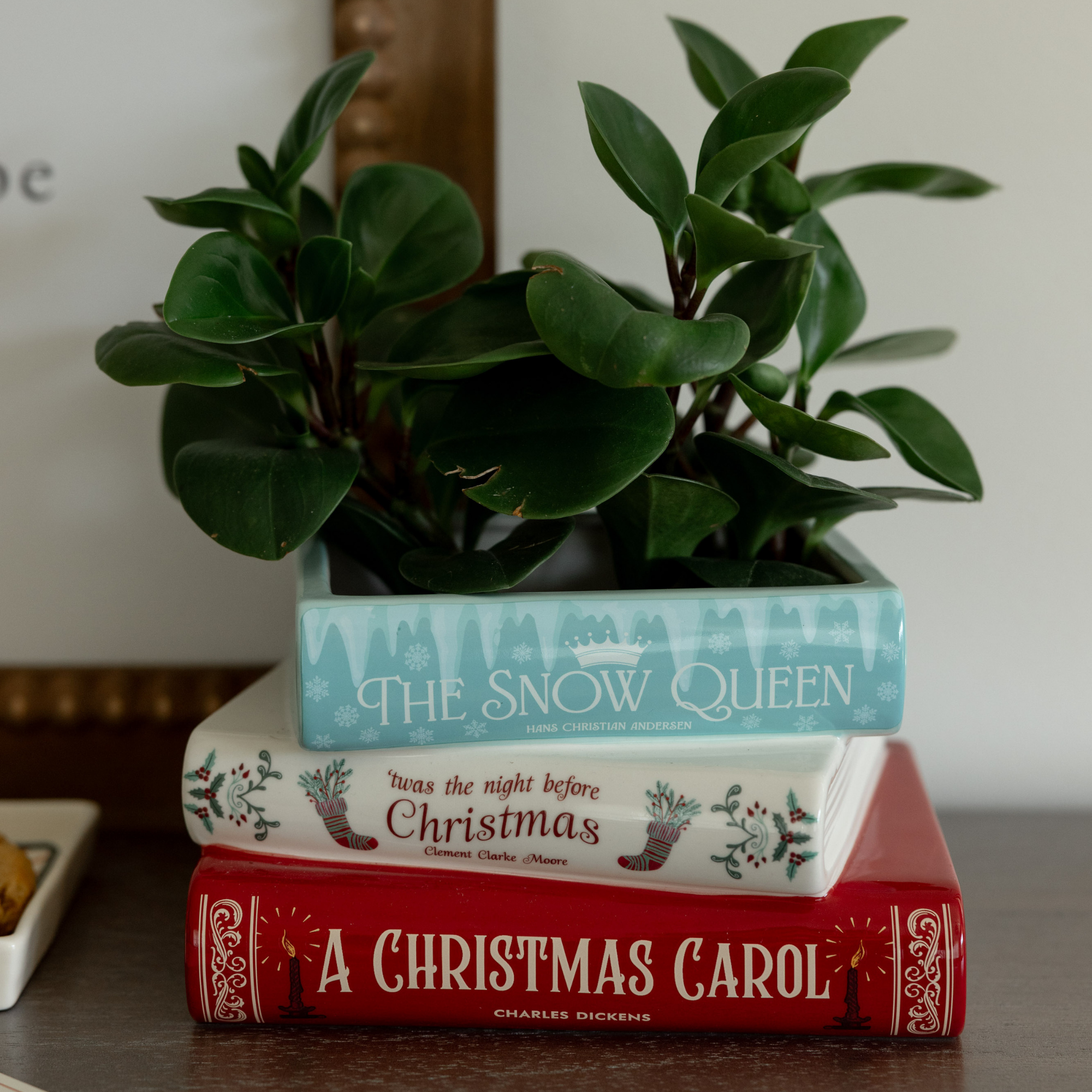 Stacked Books Planter, Holiday Titles