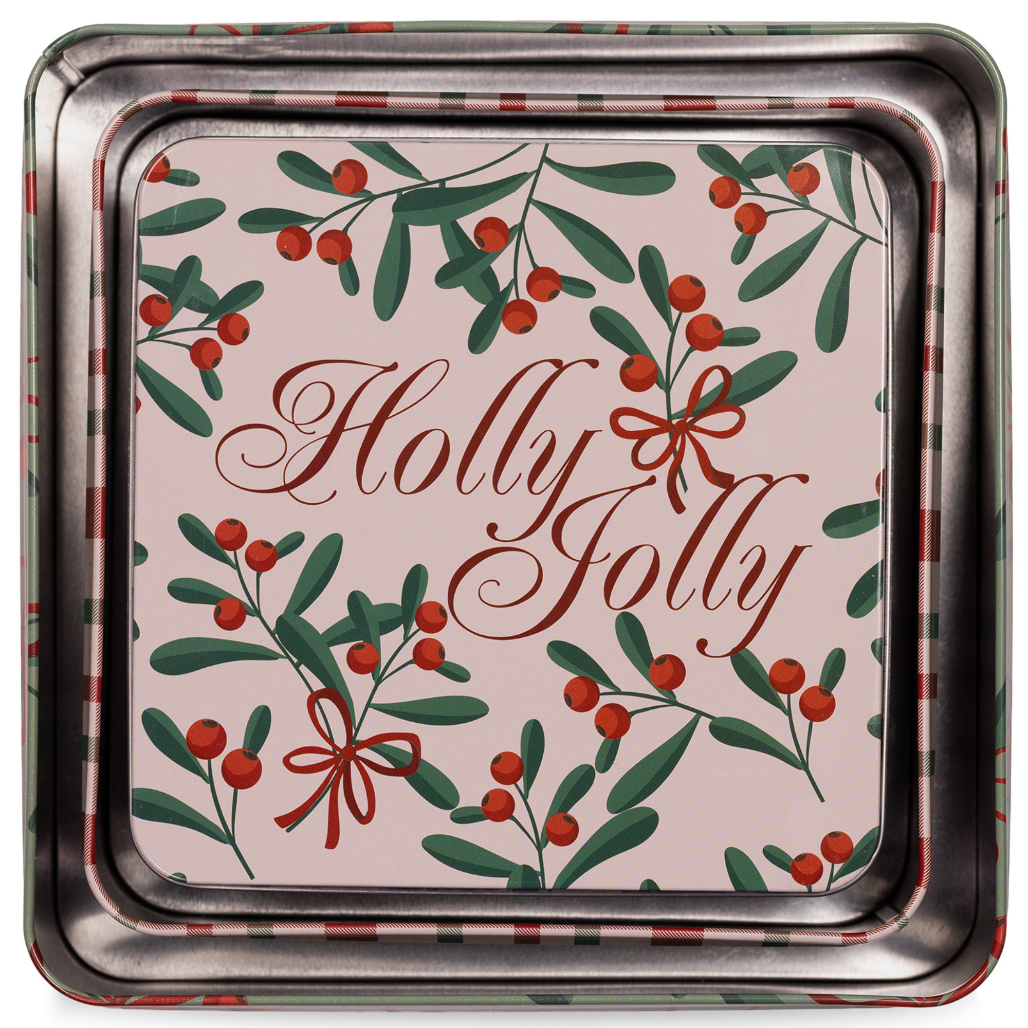 Square Cookie Tins (Set of 3), Holly Jolly