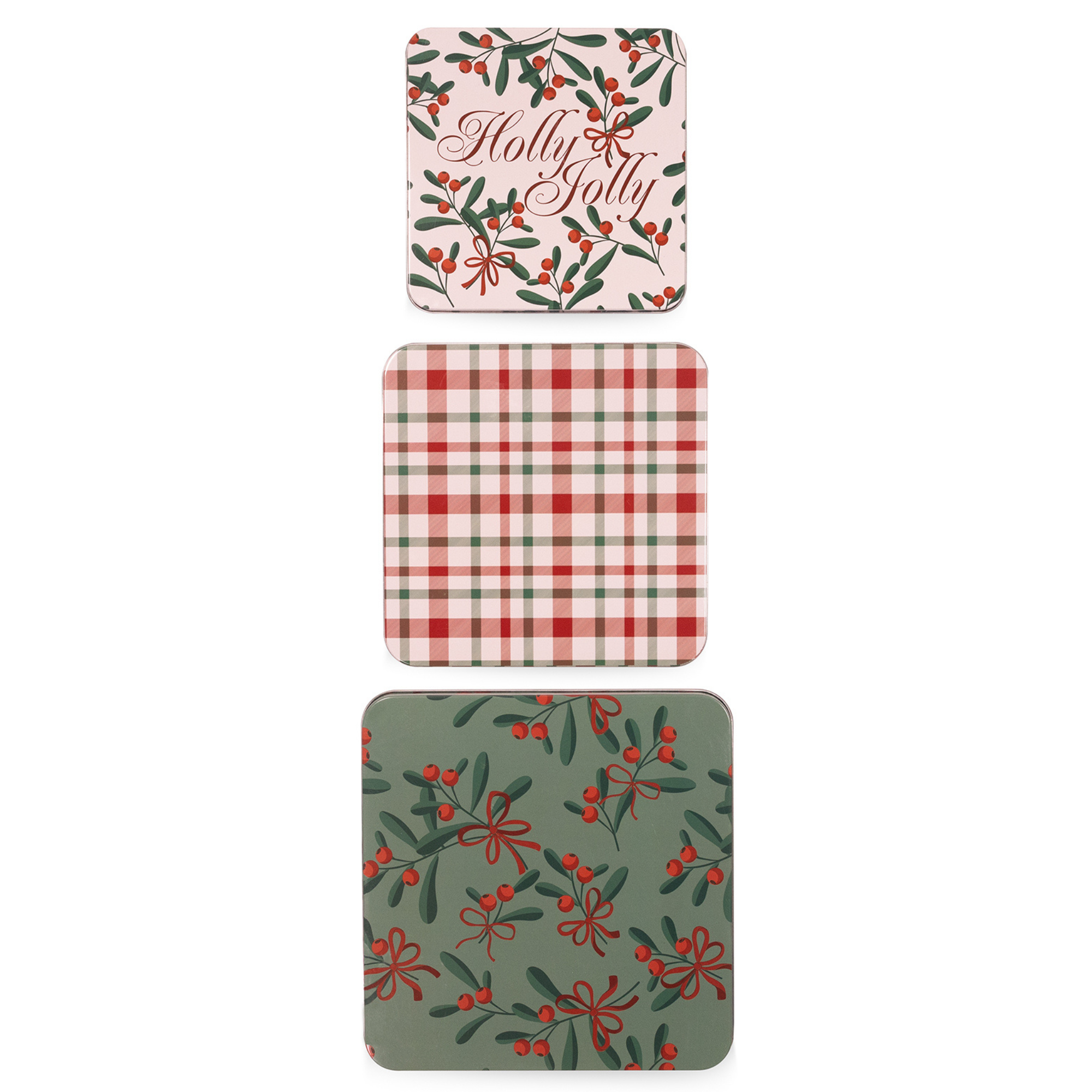 Square Cookie Tins (Set of 3), Holly Jolly