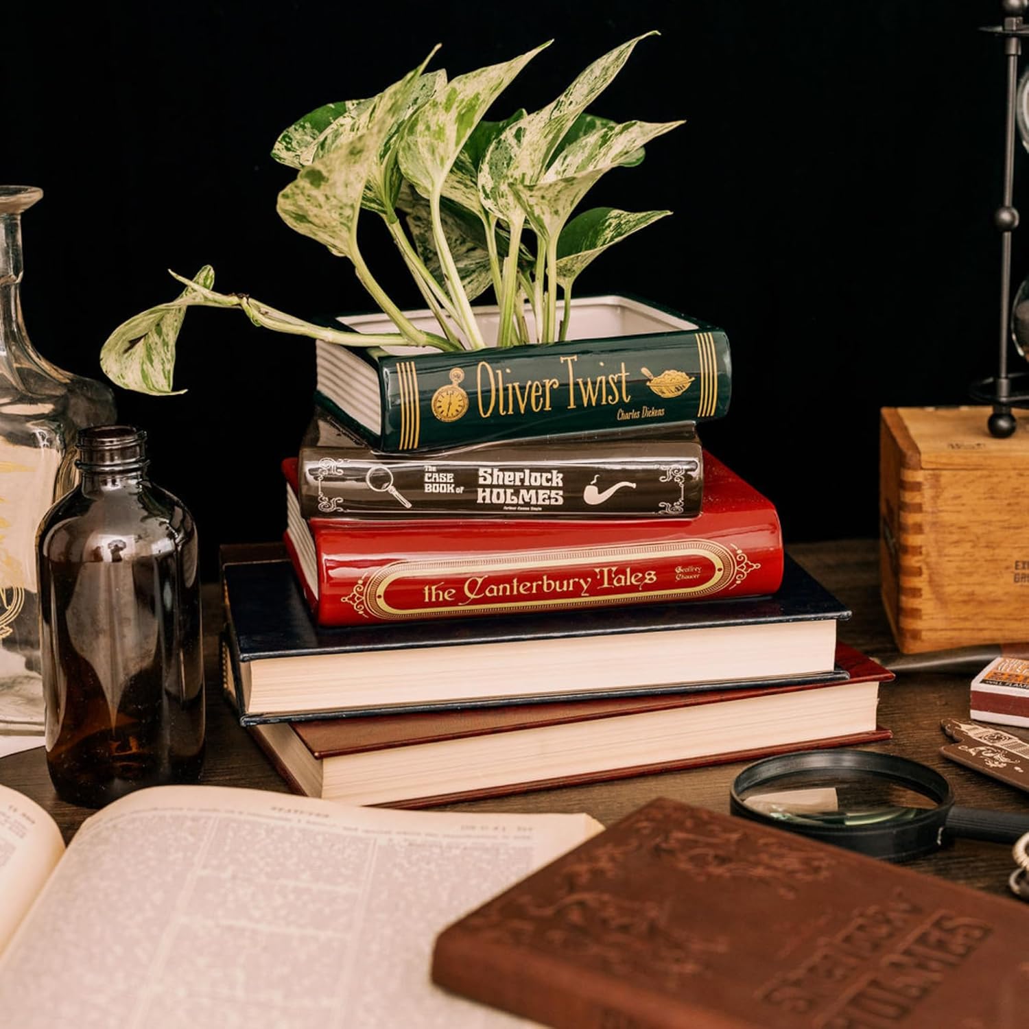 Stacked Books Planter, Literary Classics