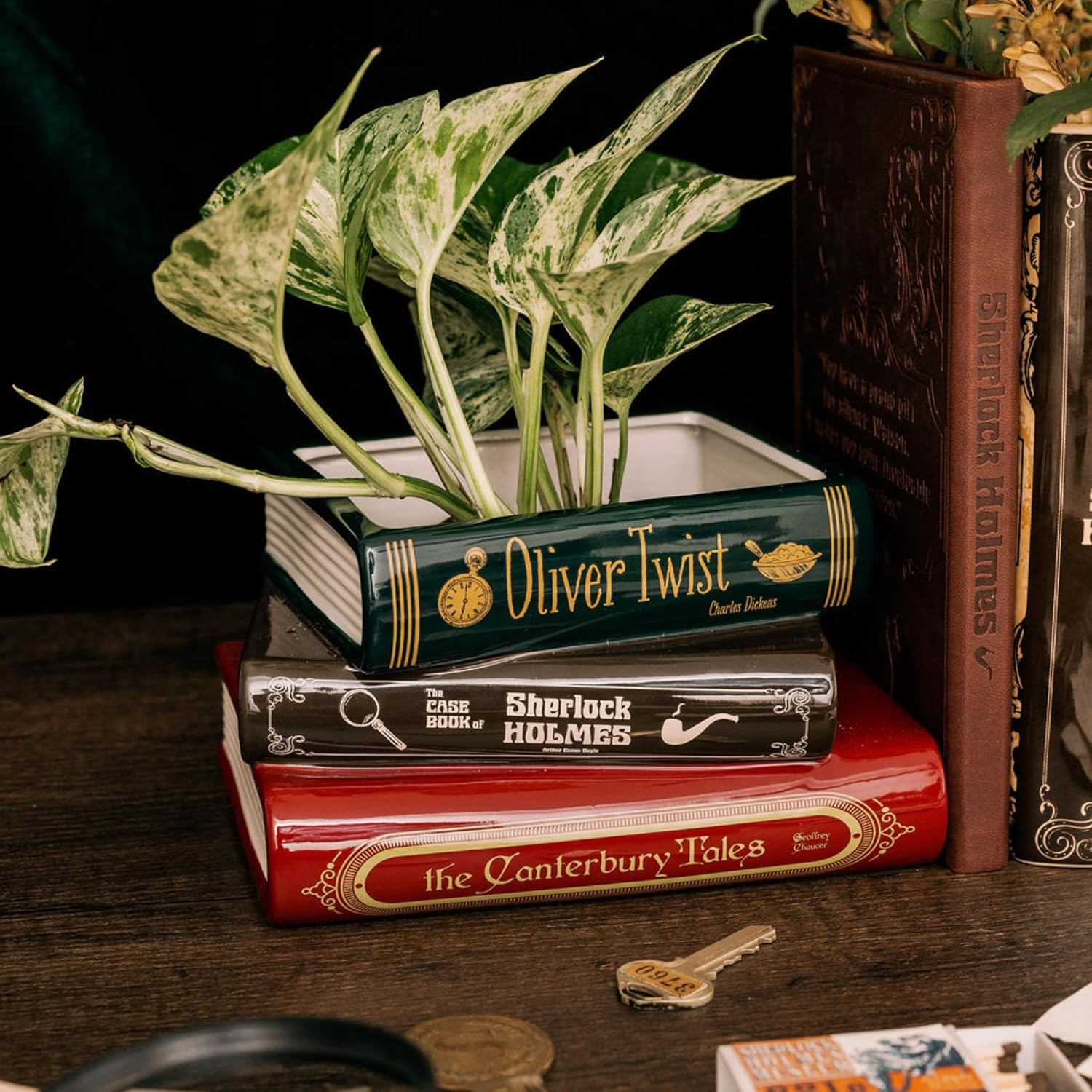 Stacked Books Planter, Literary Classics