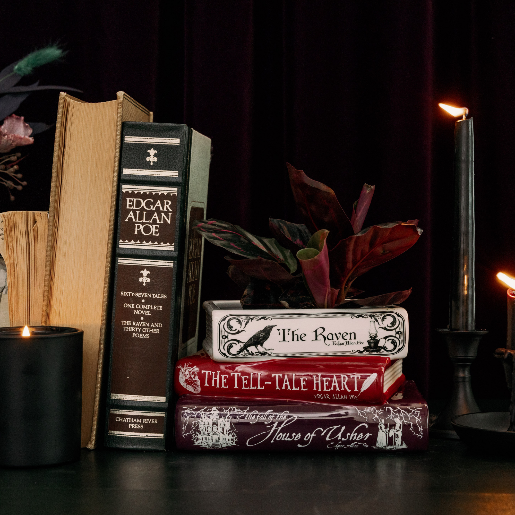 Stacked Books Planter, Edgar Allan Poe