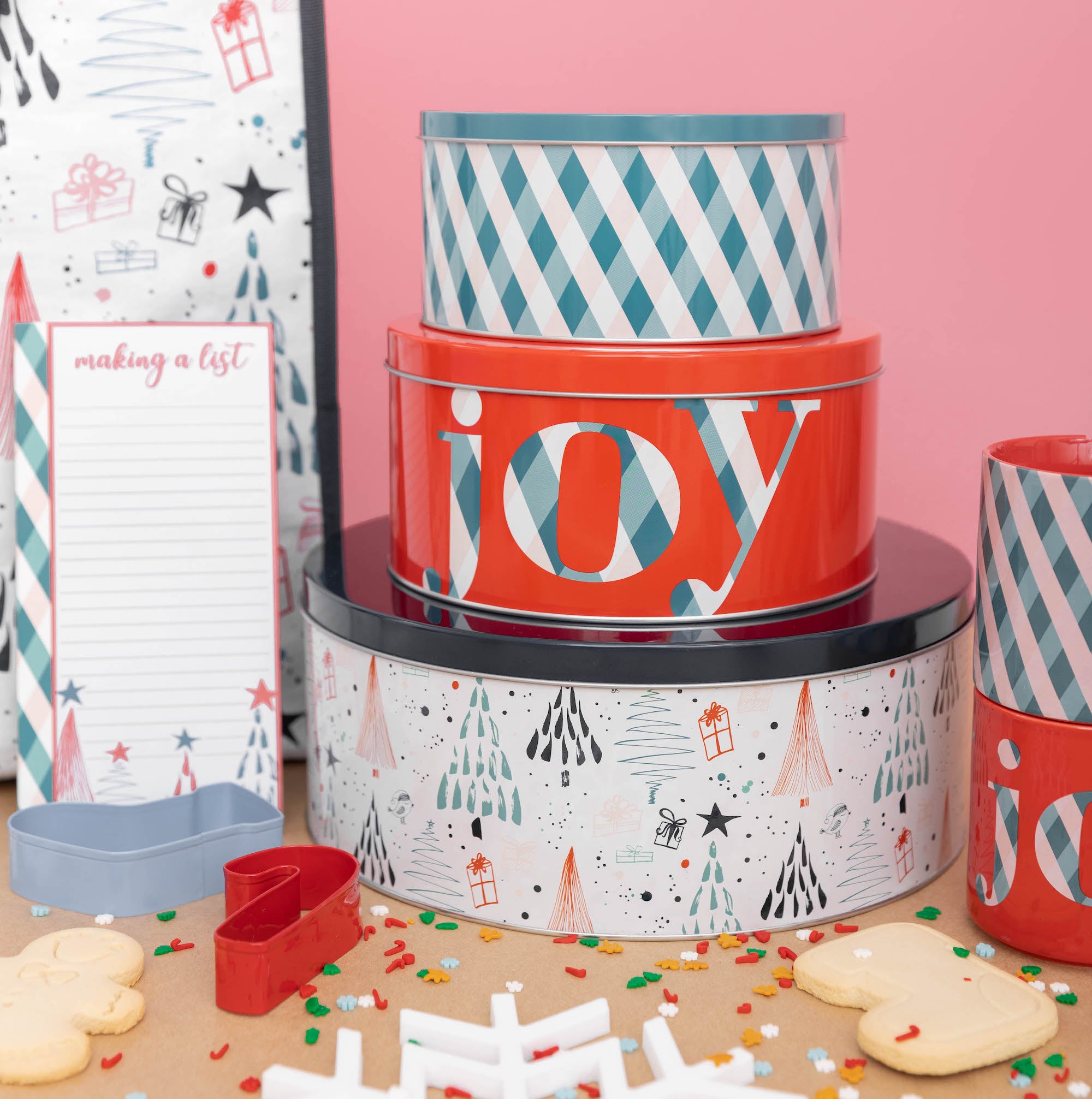 Cookie Tins (Set of 3), Joy Plaid