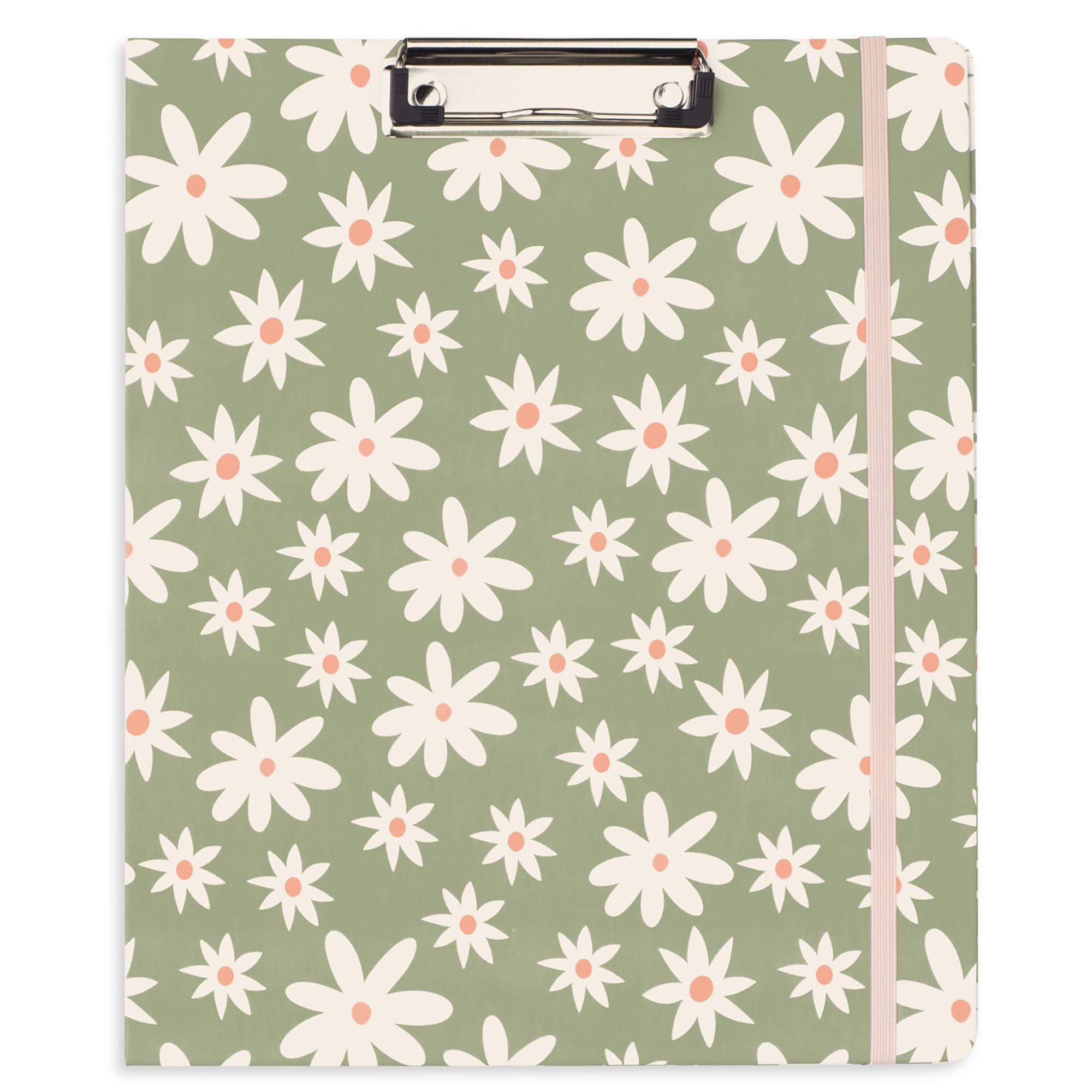 Three Ring Binder with Clip, Daisy Floral Green