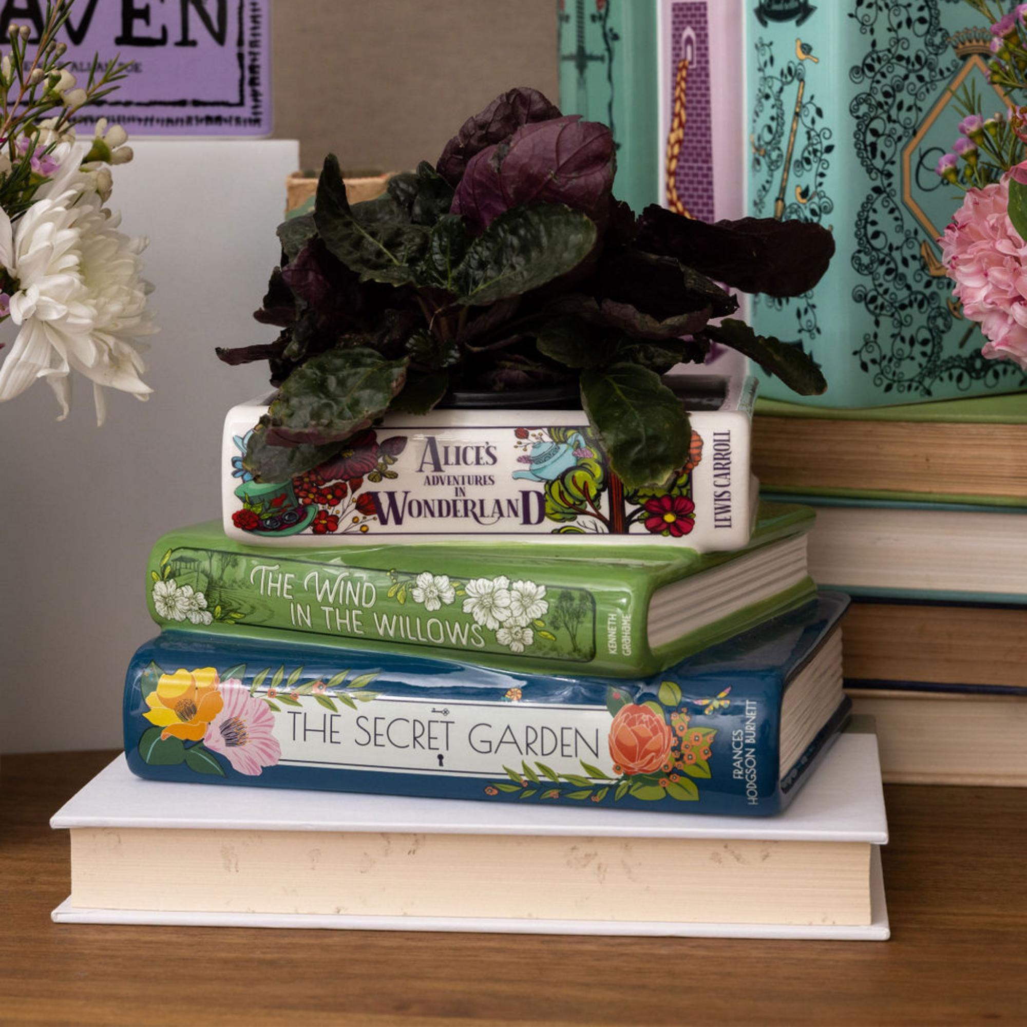 Stacked Books Planter,  Whimsical Classics