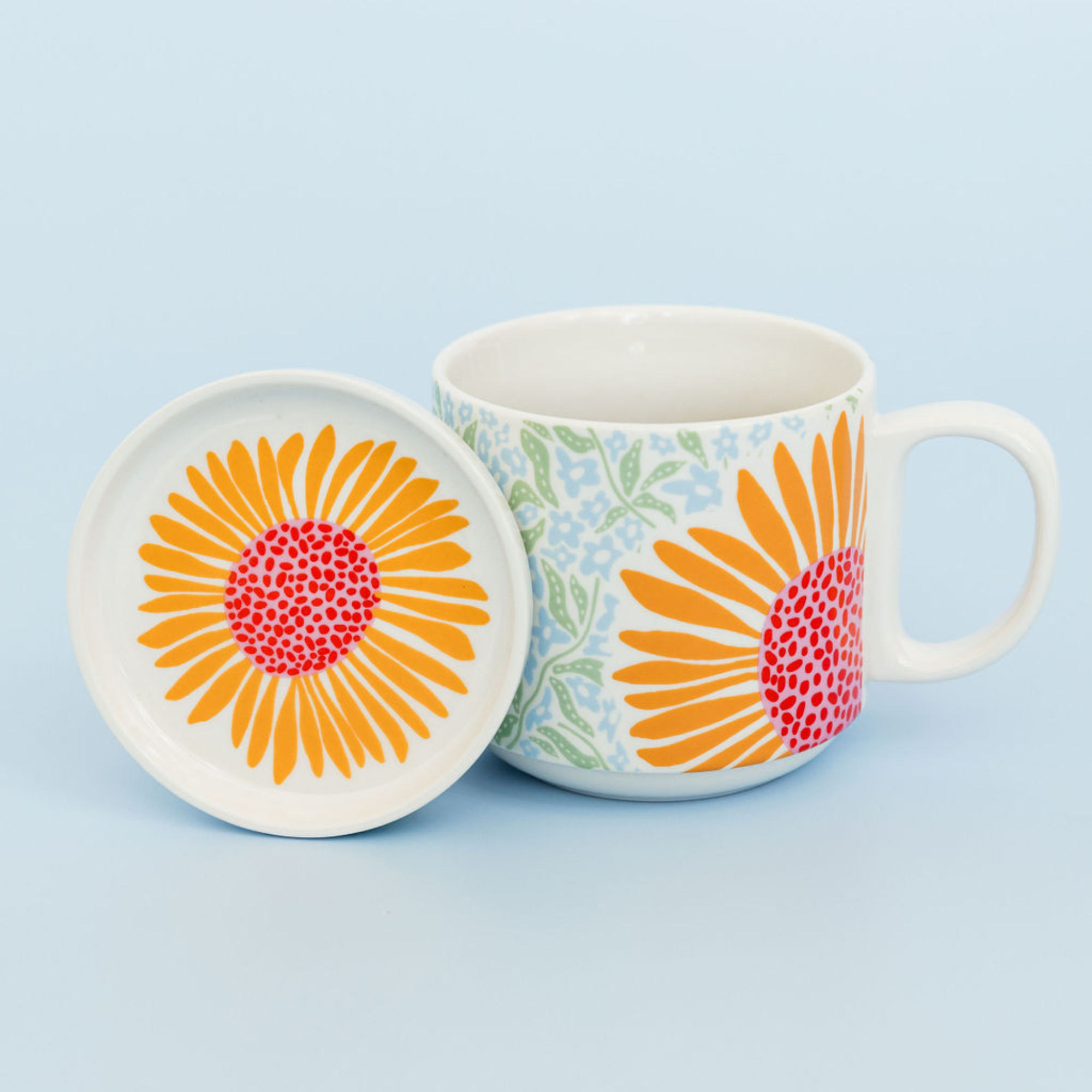 Ceramic Mug with Coaster Lid, Sunflower