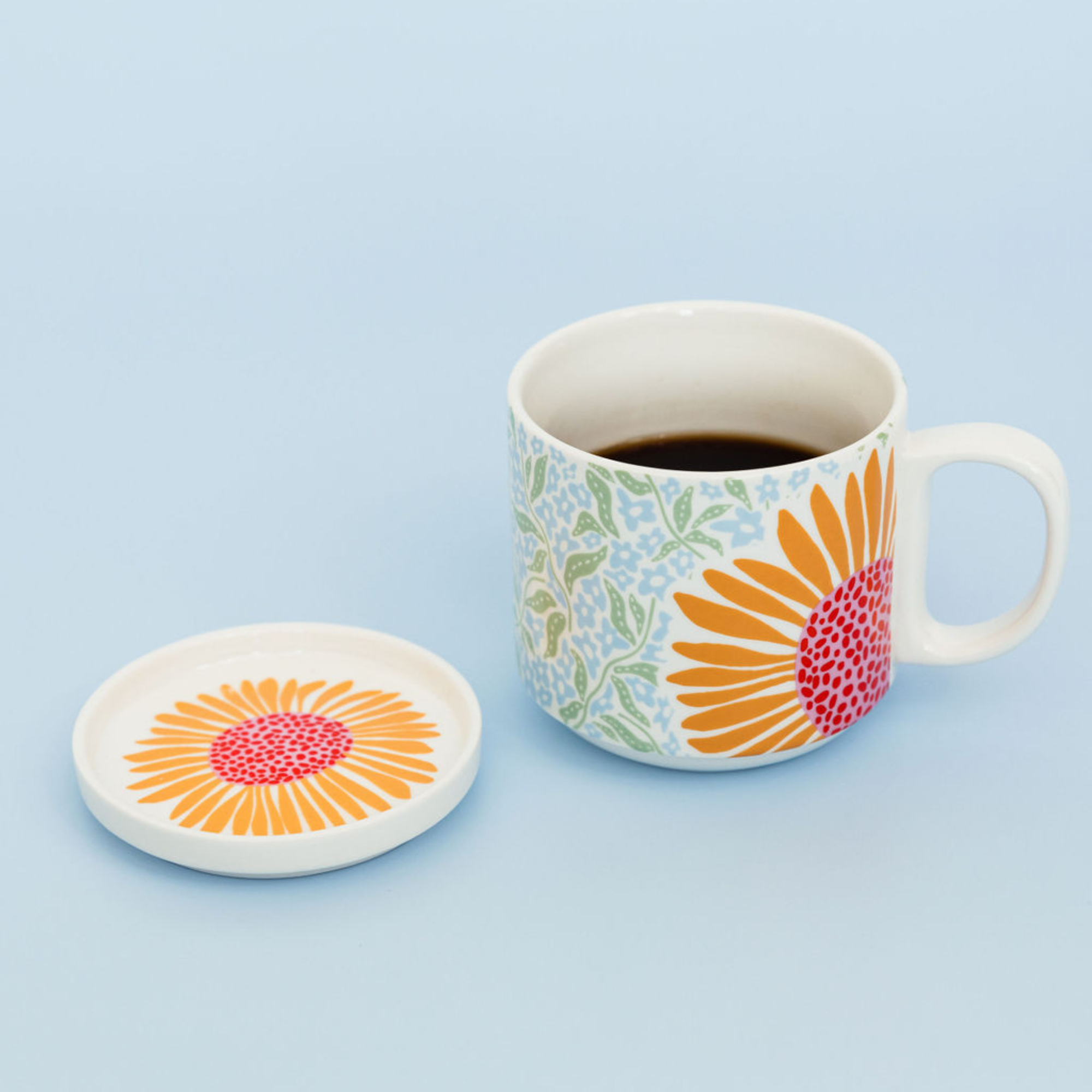 Ceramic Mug with Coaster Lid, Sunflower