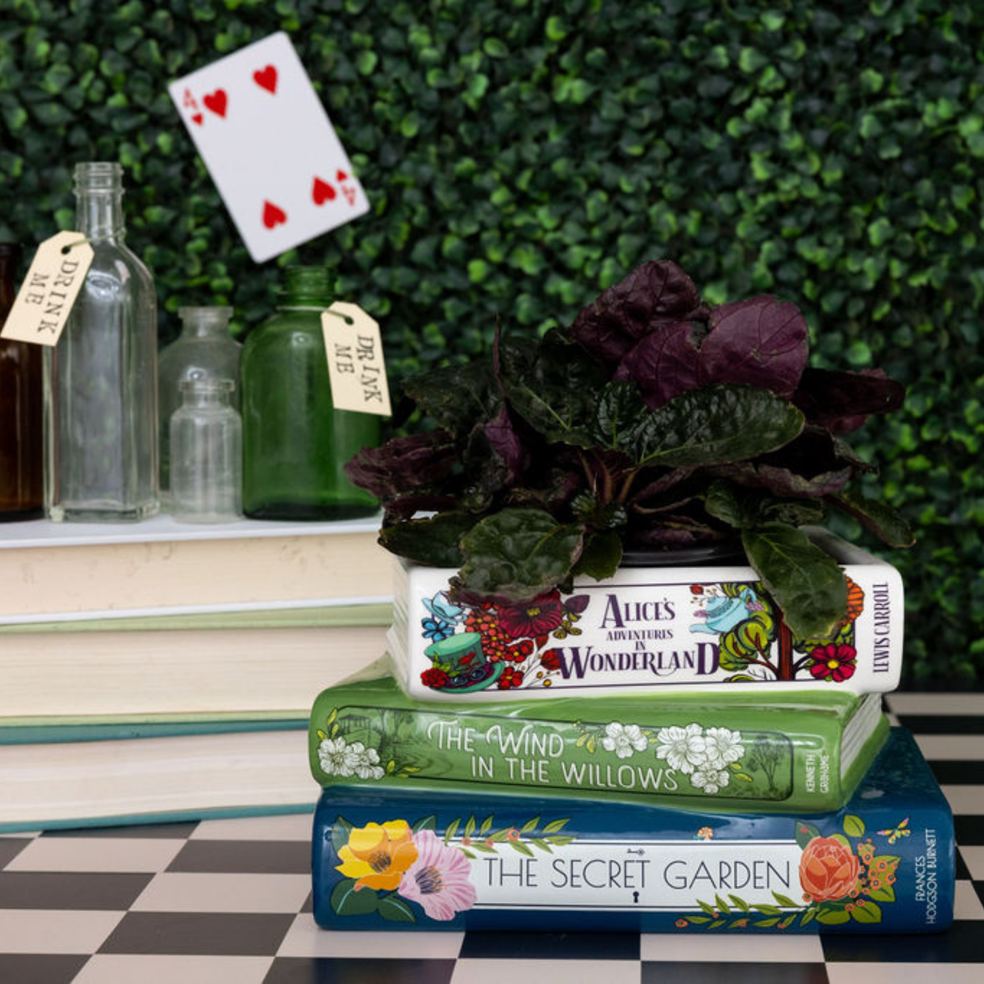 Stacked Books Planter,  Whimsical Classics