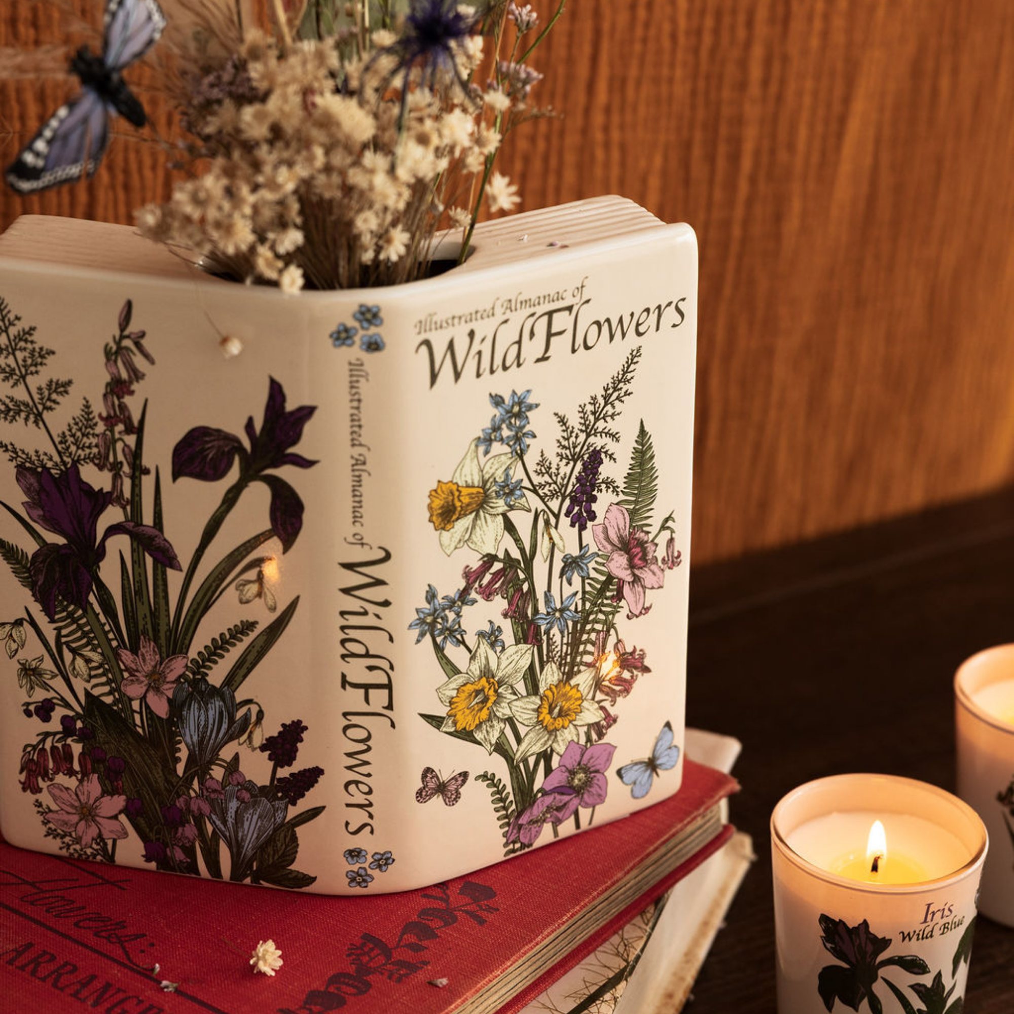 Open Book Vase, Wildflowers