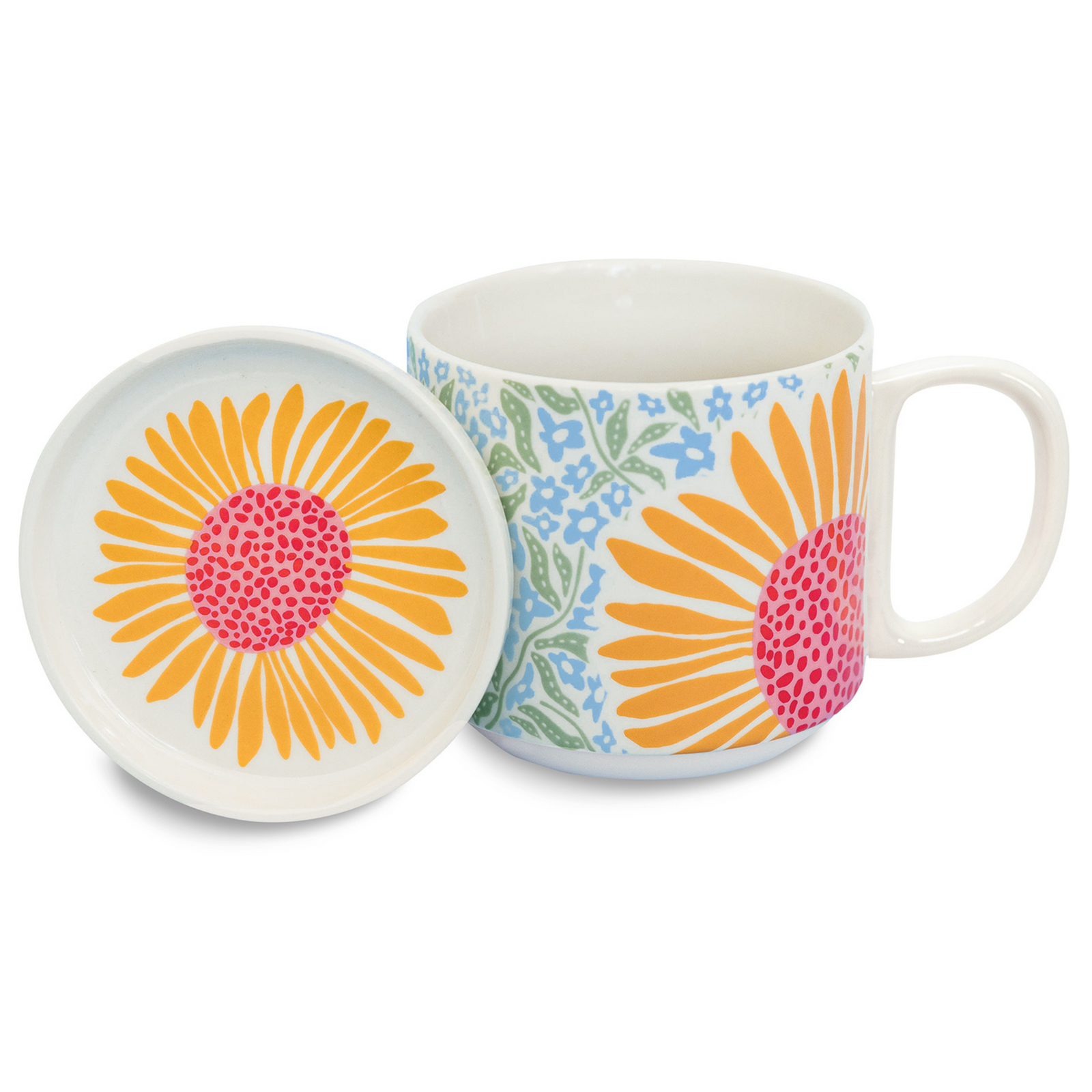 Ceramic Mug with Coaster Lid, Sunflower