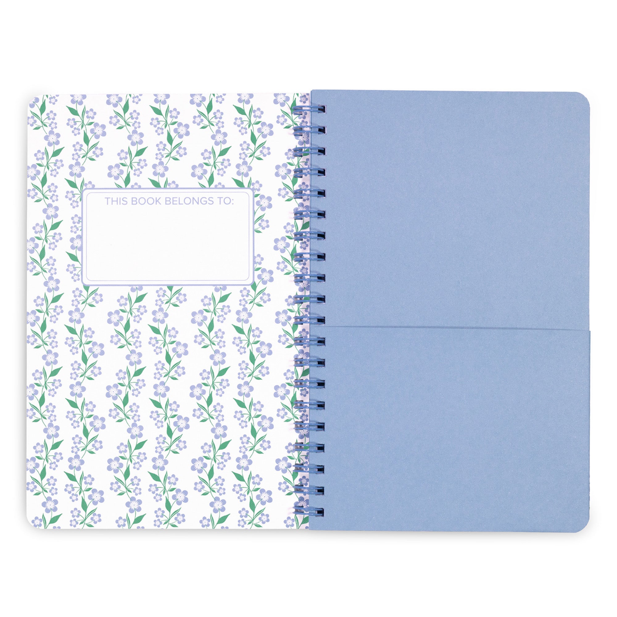 Notebook with floral design on the cover and blue back cover