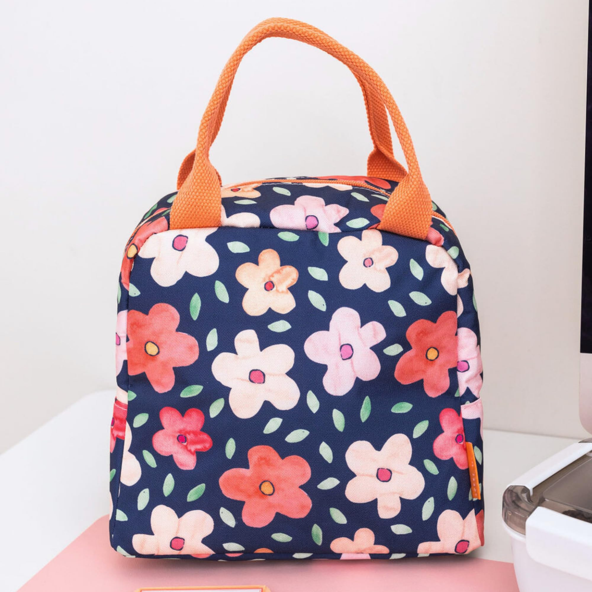 Lunch Tote, Navy Bold Floral