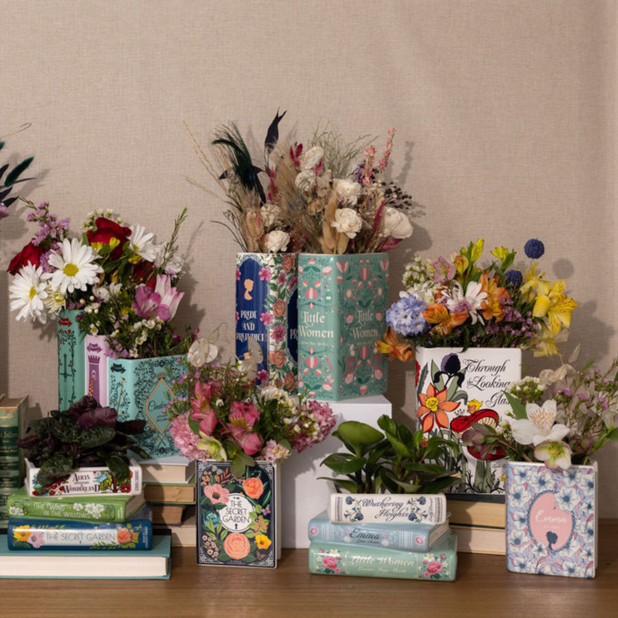Stacked Books Planter, Pastel Classics