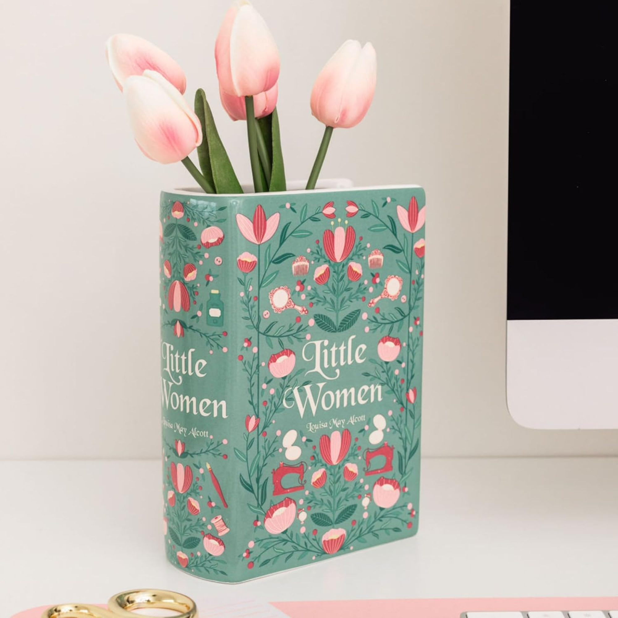 Large Book Vase and Leatherette Journal Bundle, Little Women