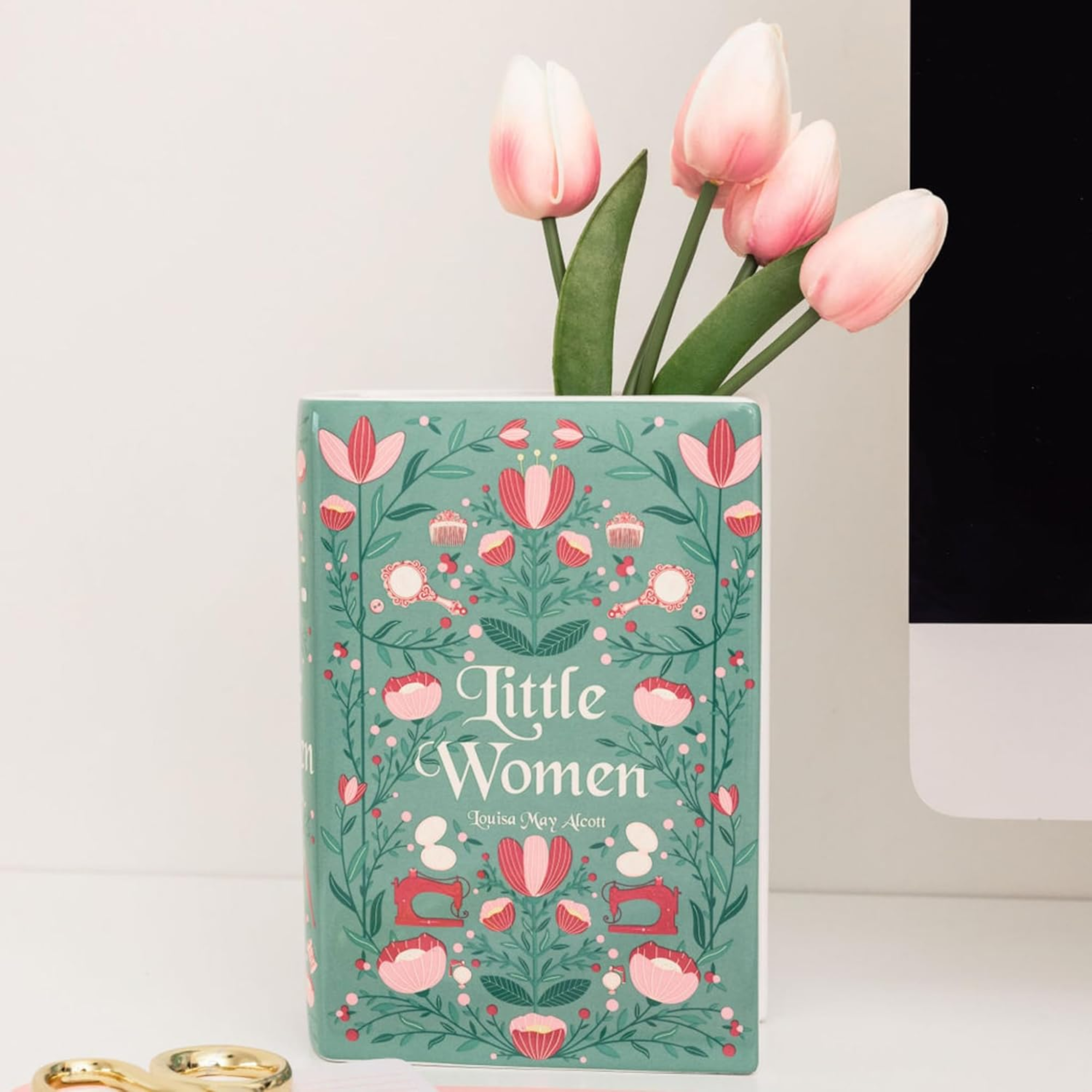 Large Book Vase and Leatherette Journal Bundle, Little Women