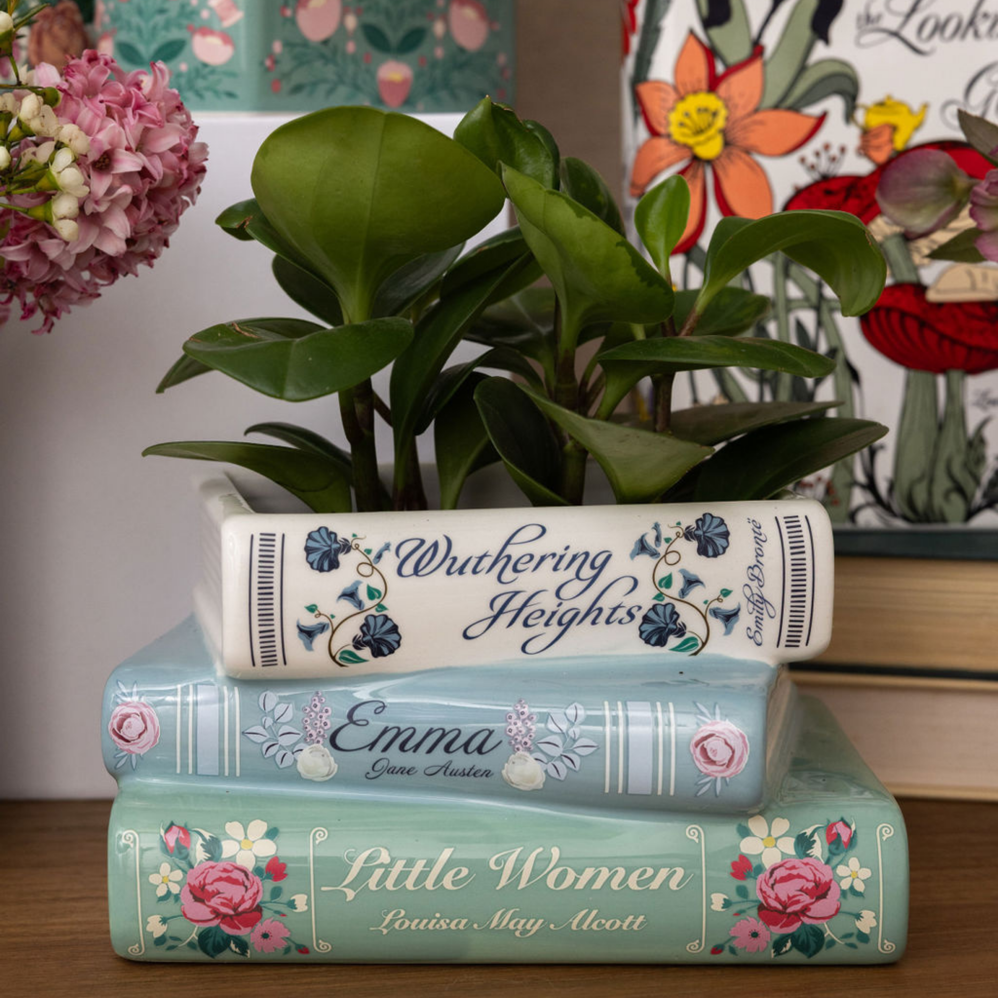 Stacked Books Planter, Pastel Classics