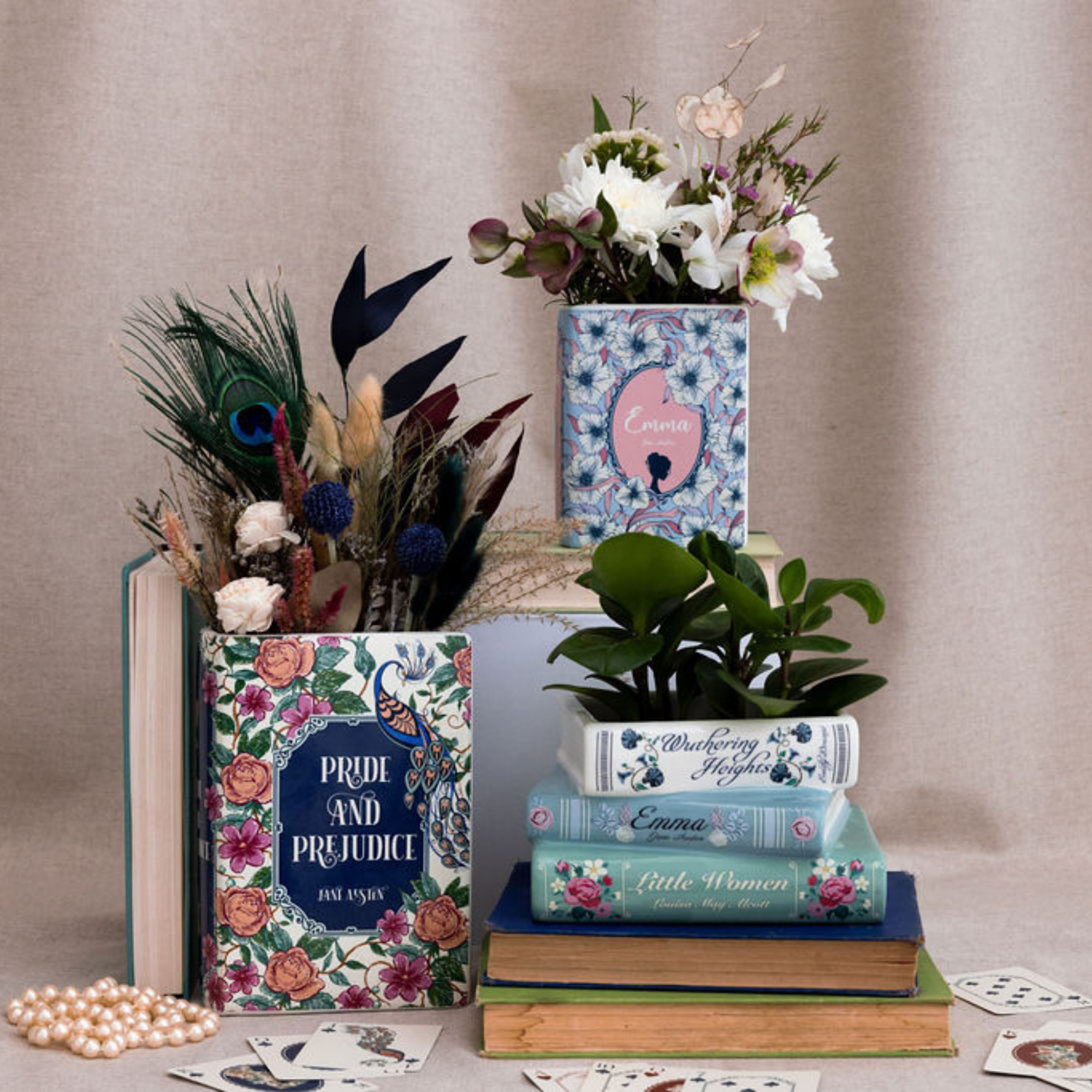 Stacked Books Planter, Pastel Classics