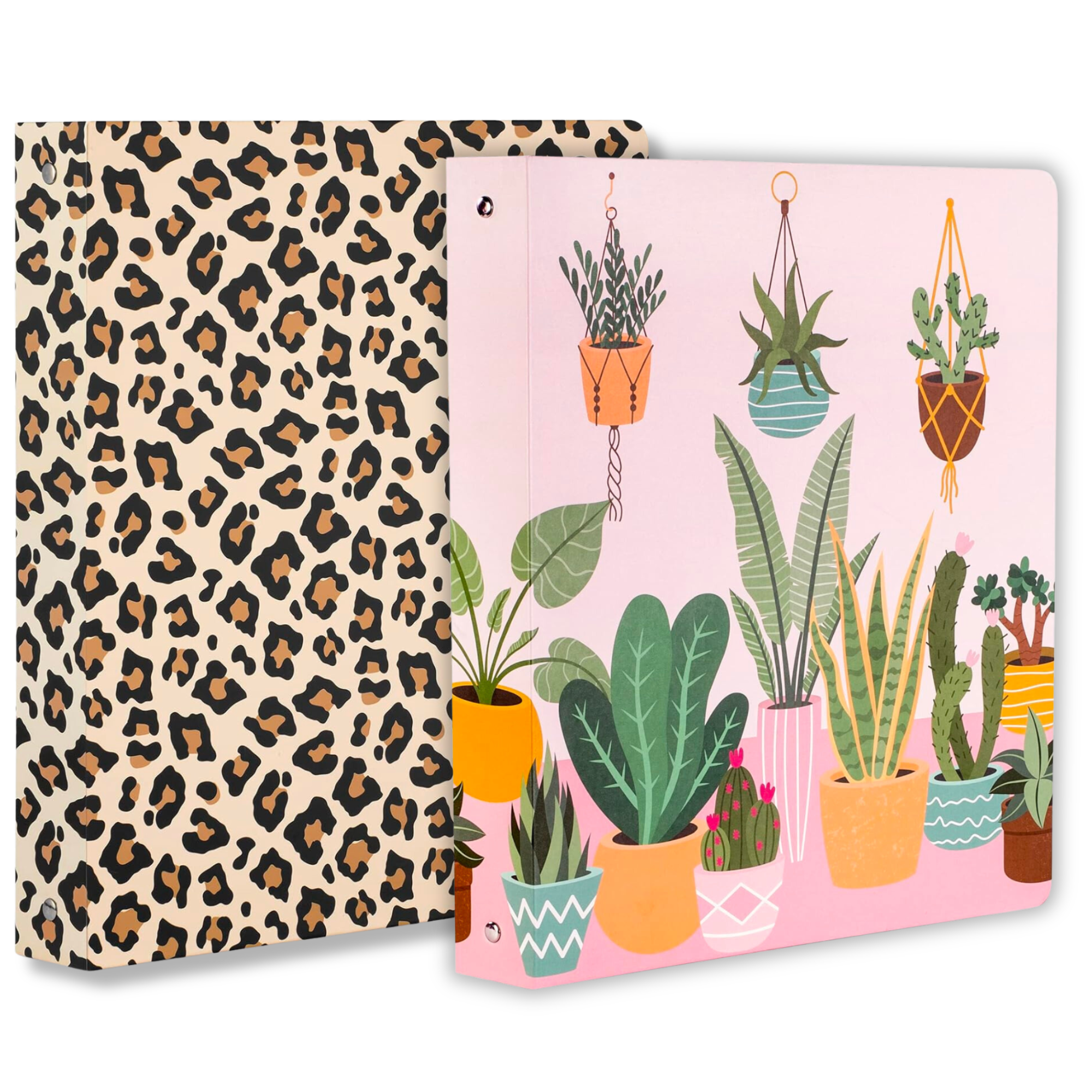 Three Ring Binder, Leopard and Succulents, 2 Pack