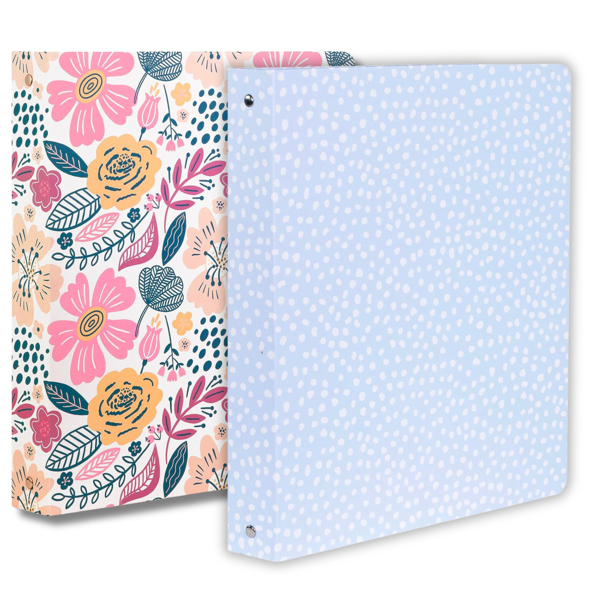 Three Ring Binder, Mosaic Floral and Light Blue Dots, 2 Pack