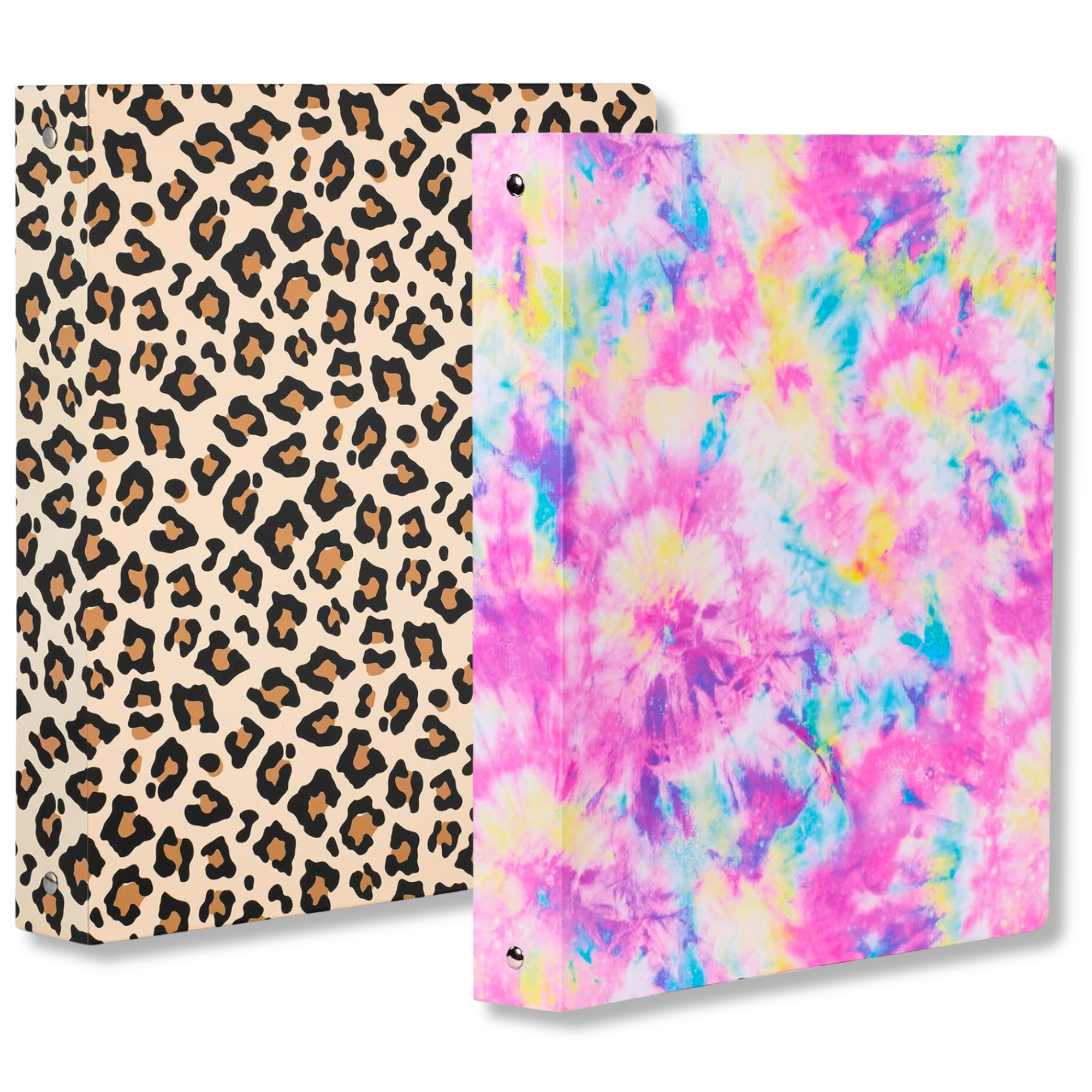 Three Ring Binder, Tie Dye and Leopard, 2 Pack