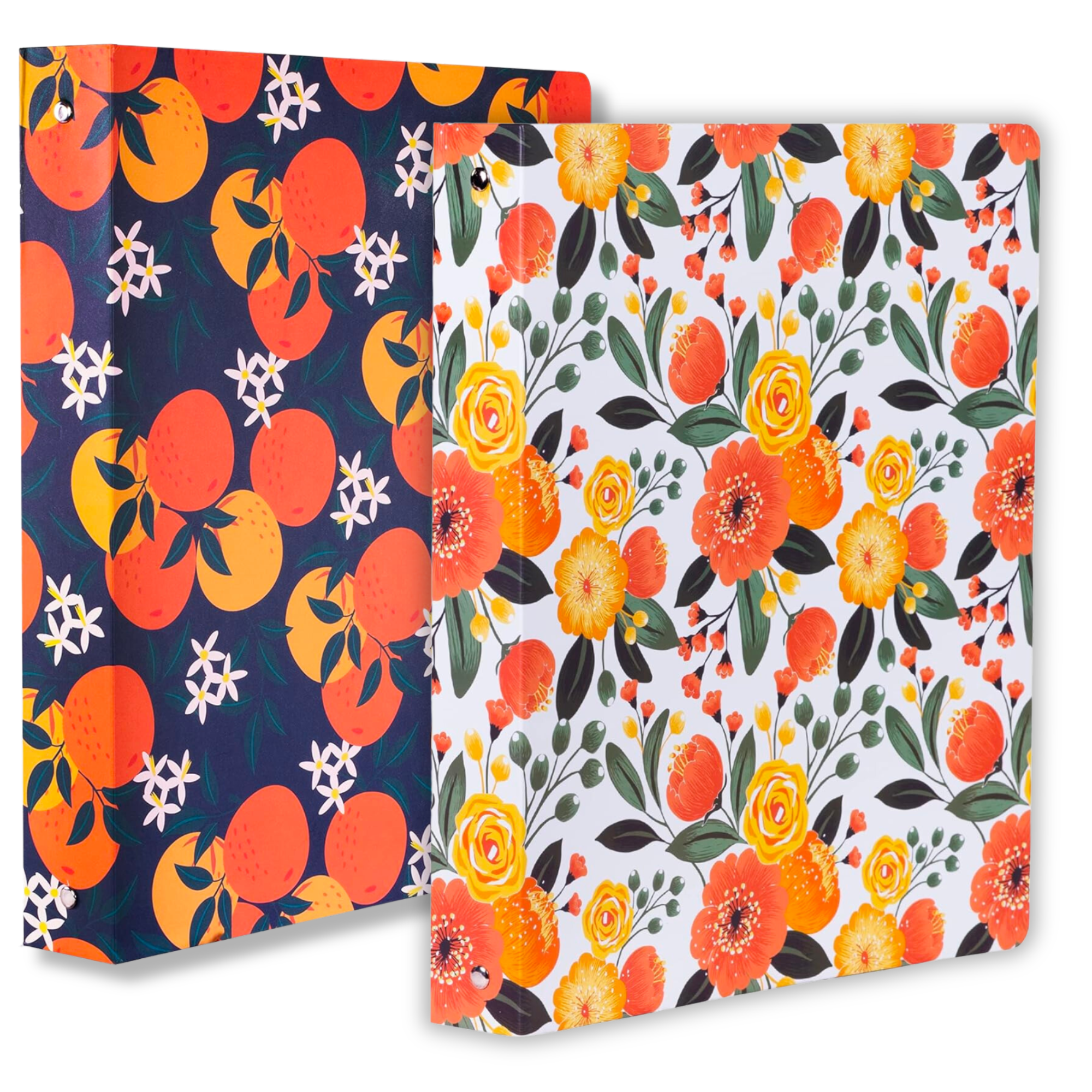 Three Ring Binder, Orange Blossom and Orange Floral, 2 Pack