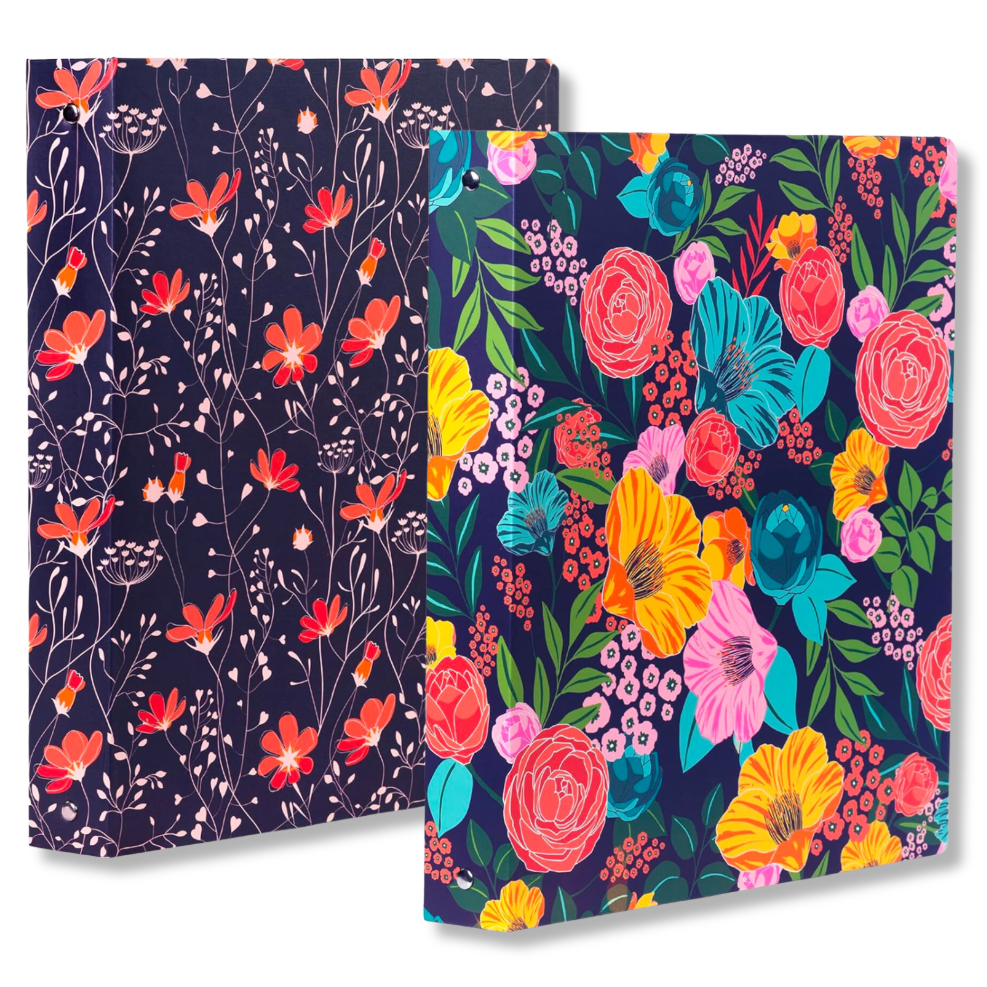 Three Ring Binder, Floral Vines and Garden Blooms Navy, 2 pack