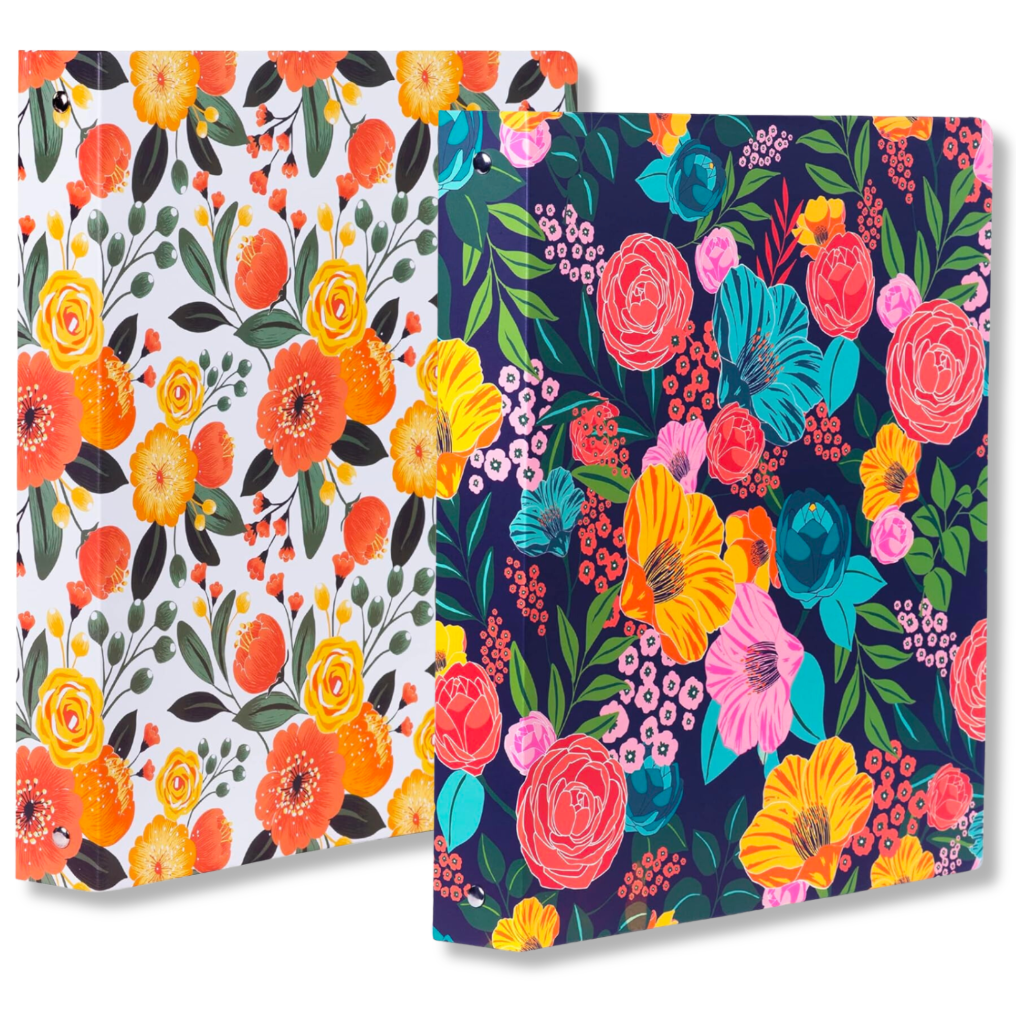 Three Ring Binder, Orange Floral and Garden Blooms Navy, 2 Pack