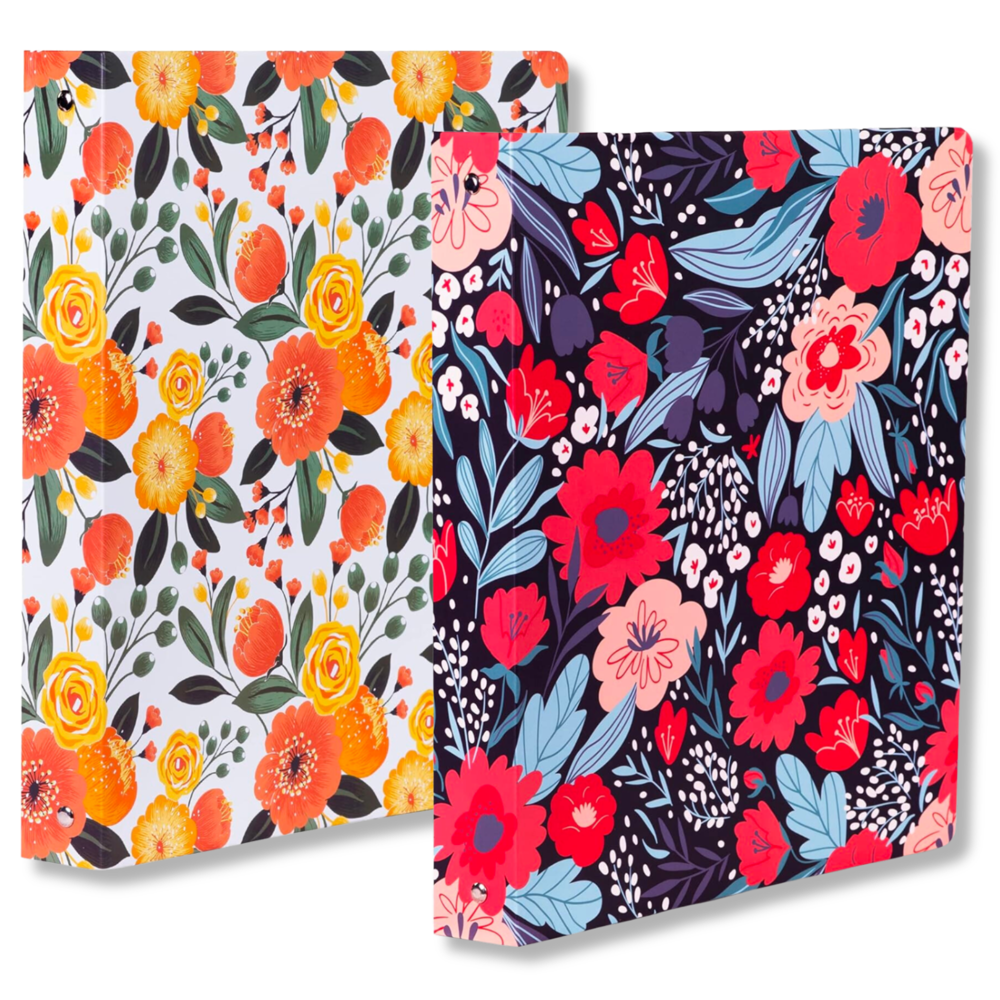 Three Ring Binder, Orange Floral and Folk Floral, 2 Pack
