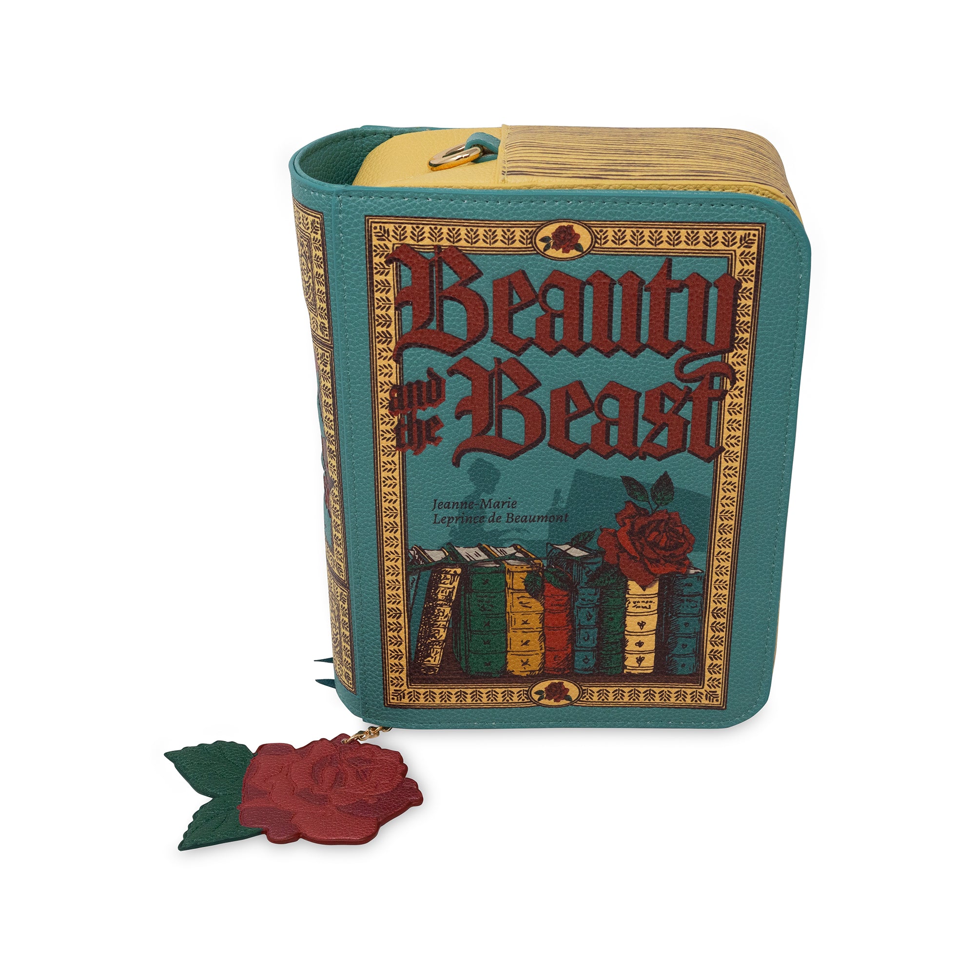 teal beauty and the beast book shaped crossbody book