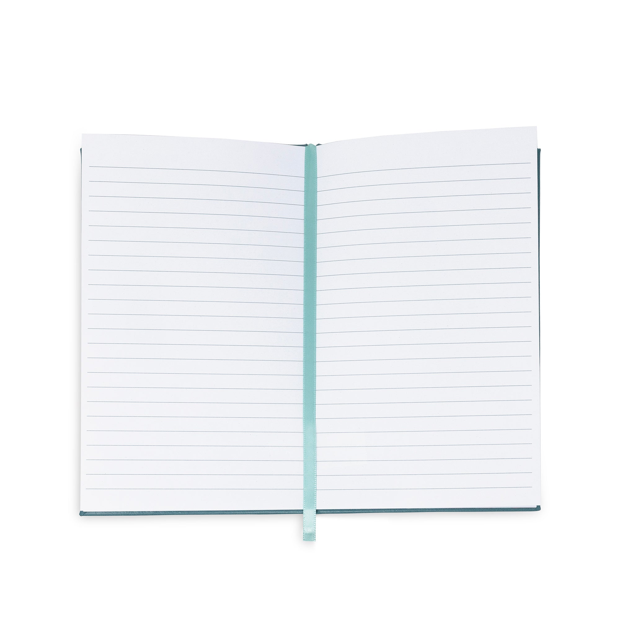 Open notebook with lined pages on a white background