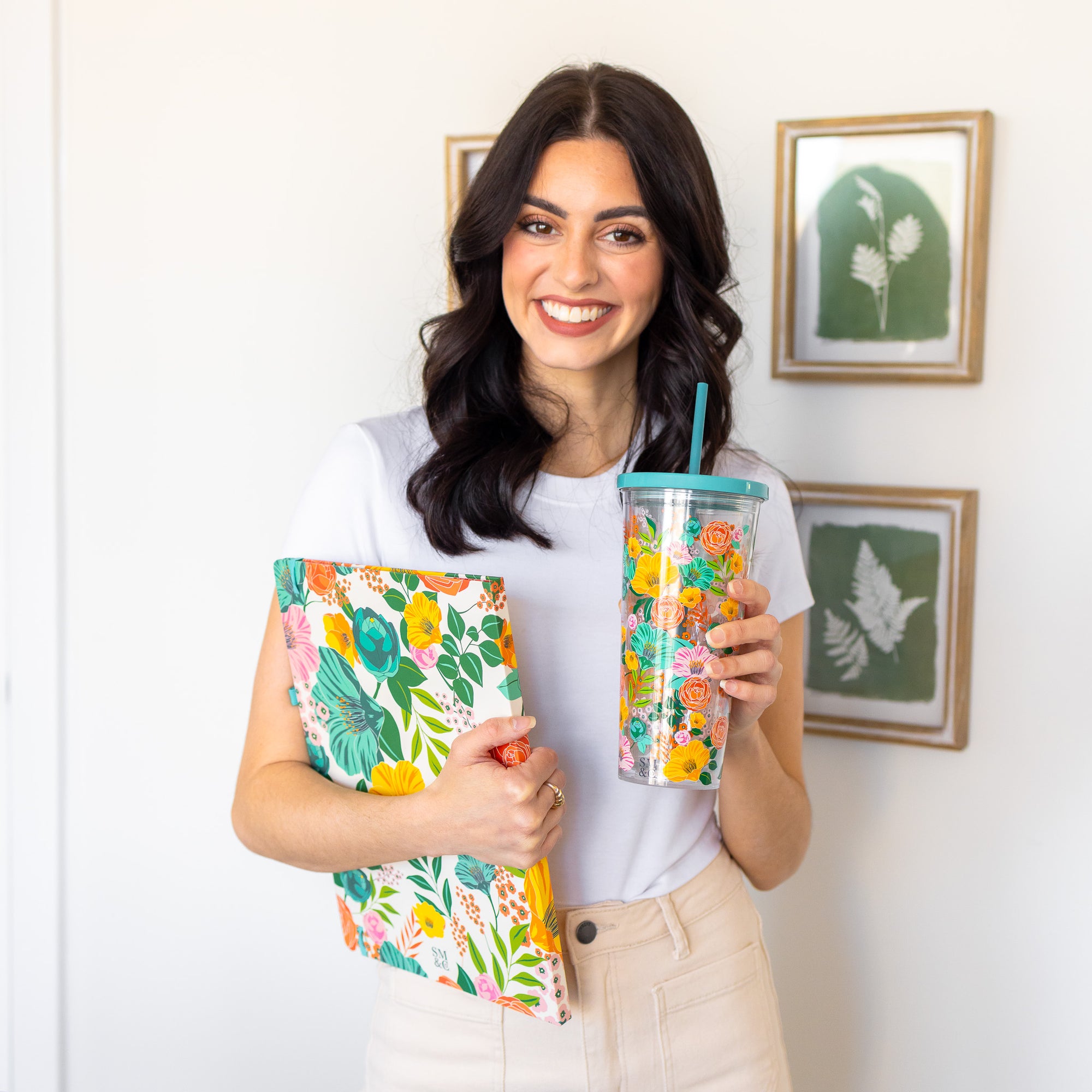 Tumbler with Straw, Garden Blooms Clear