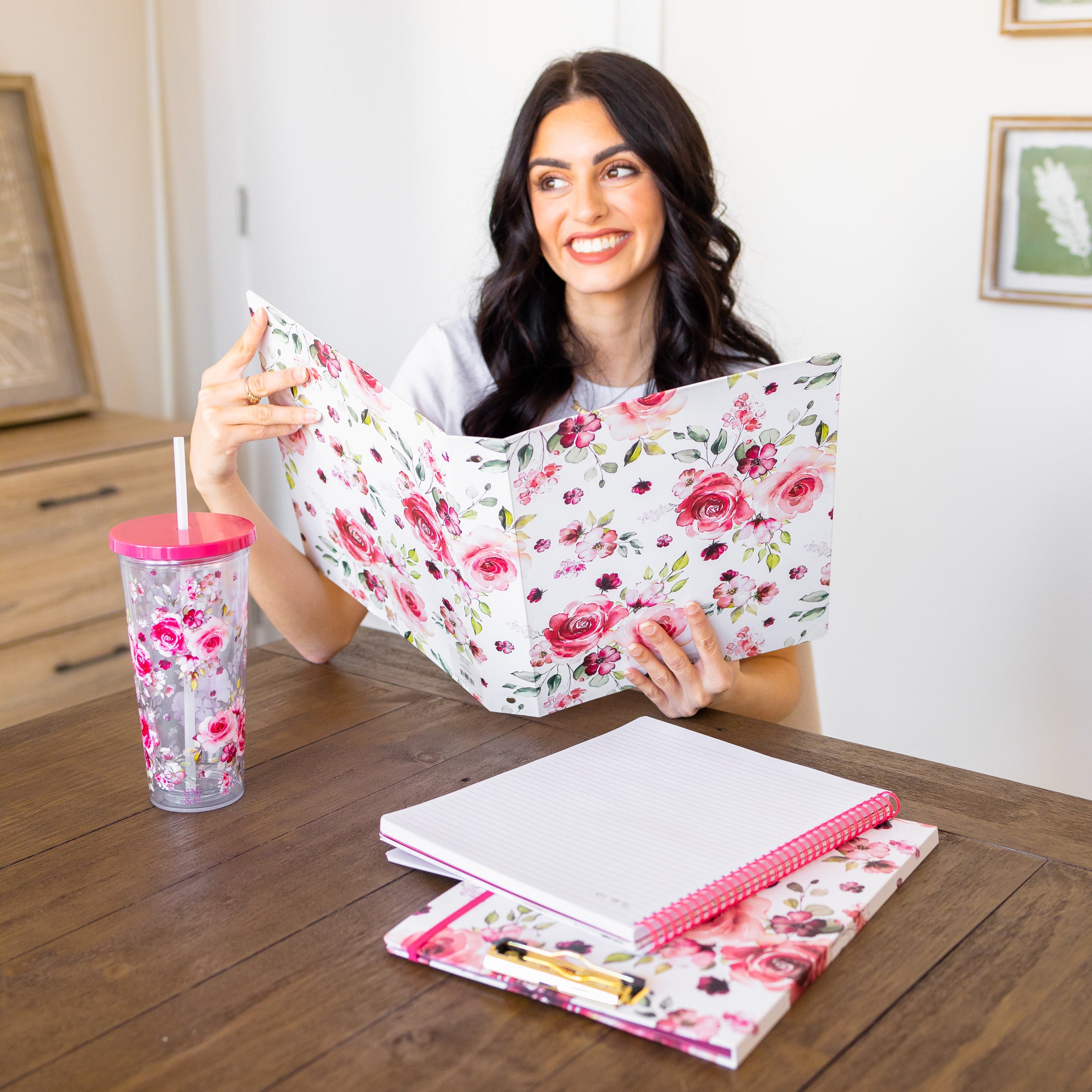 Three Ring Binder, Rose Floral