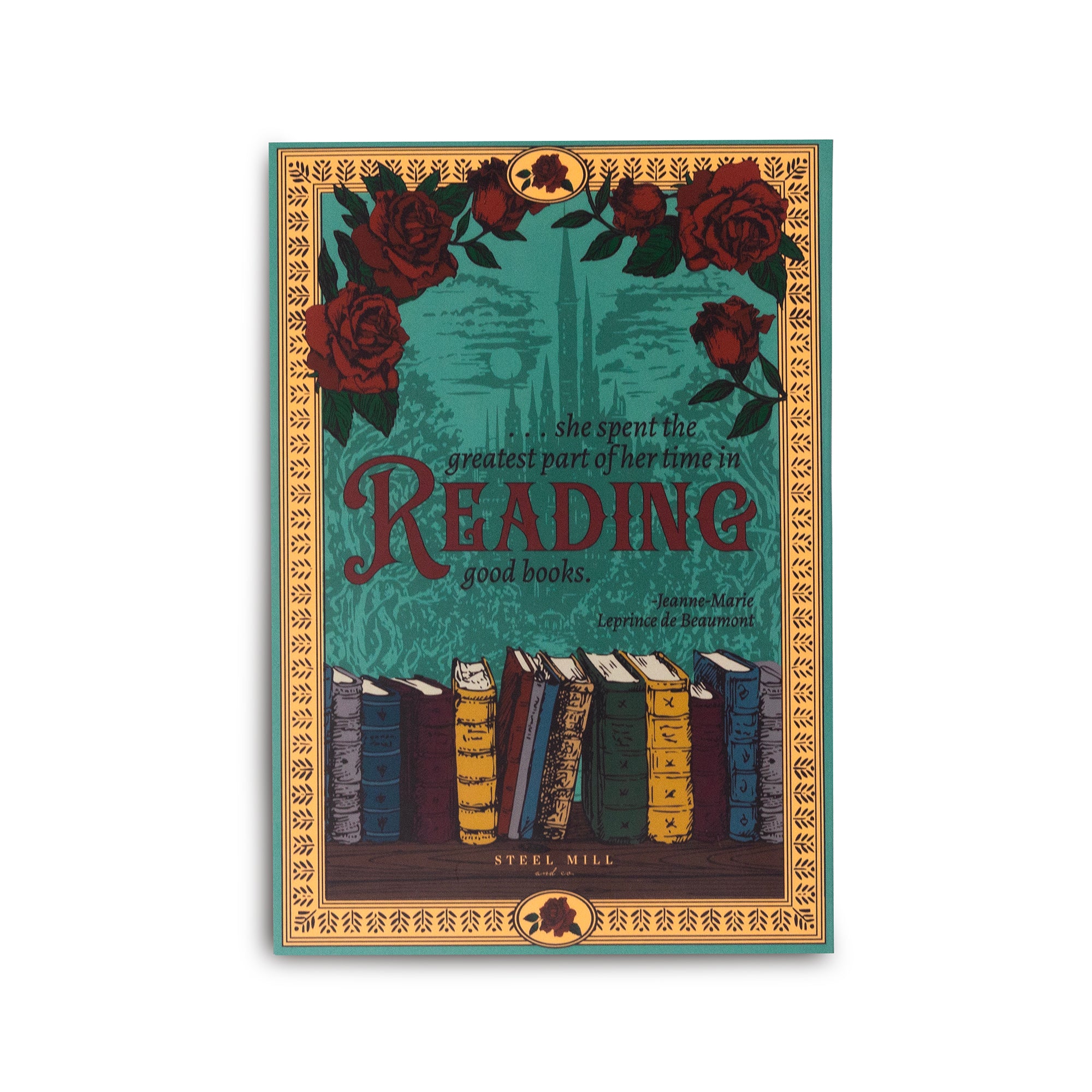 Decorative book cover with roses and text on a white background