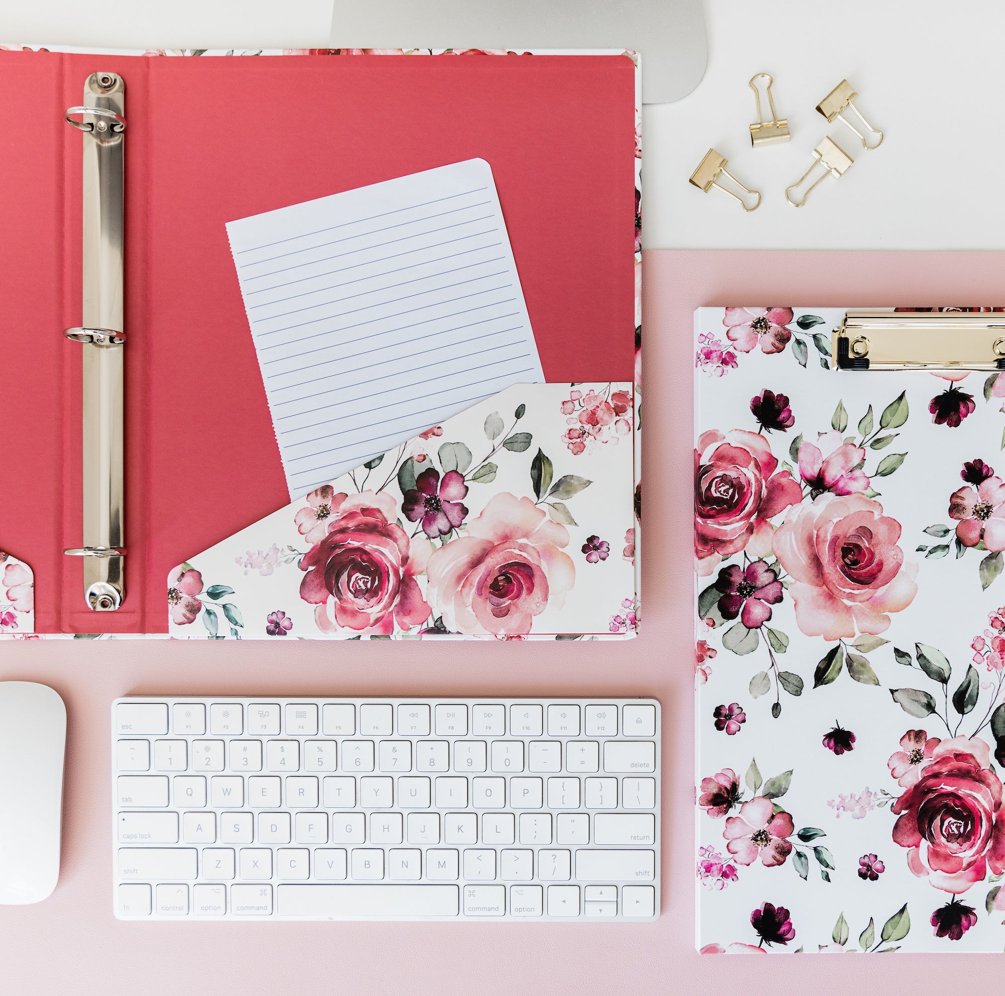 Three Ring Binder, Rose Floral