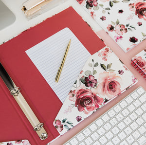 Three Ring Binder, Rose Floral