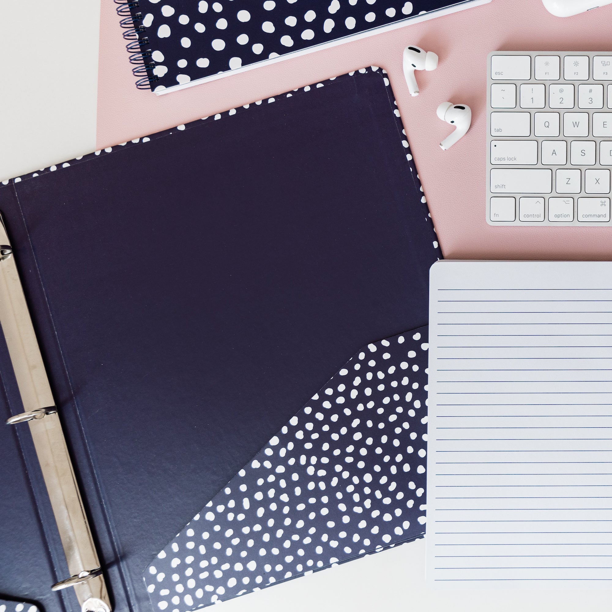 Three Ring Binder, Navy Dots