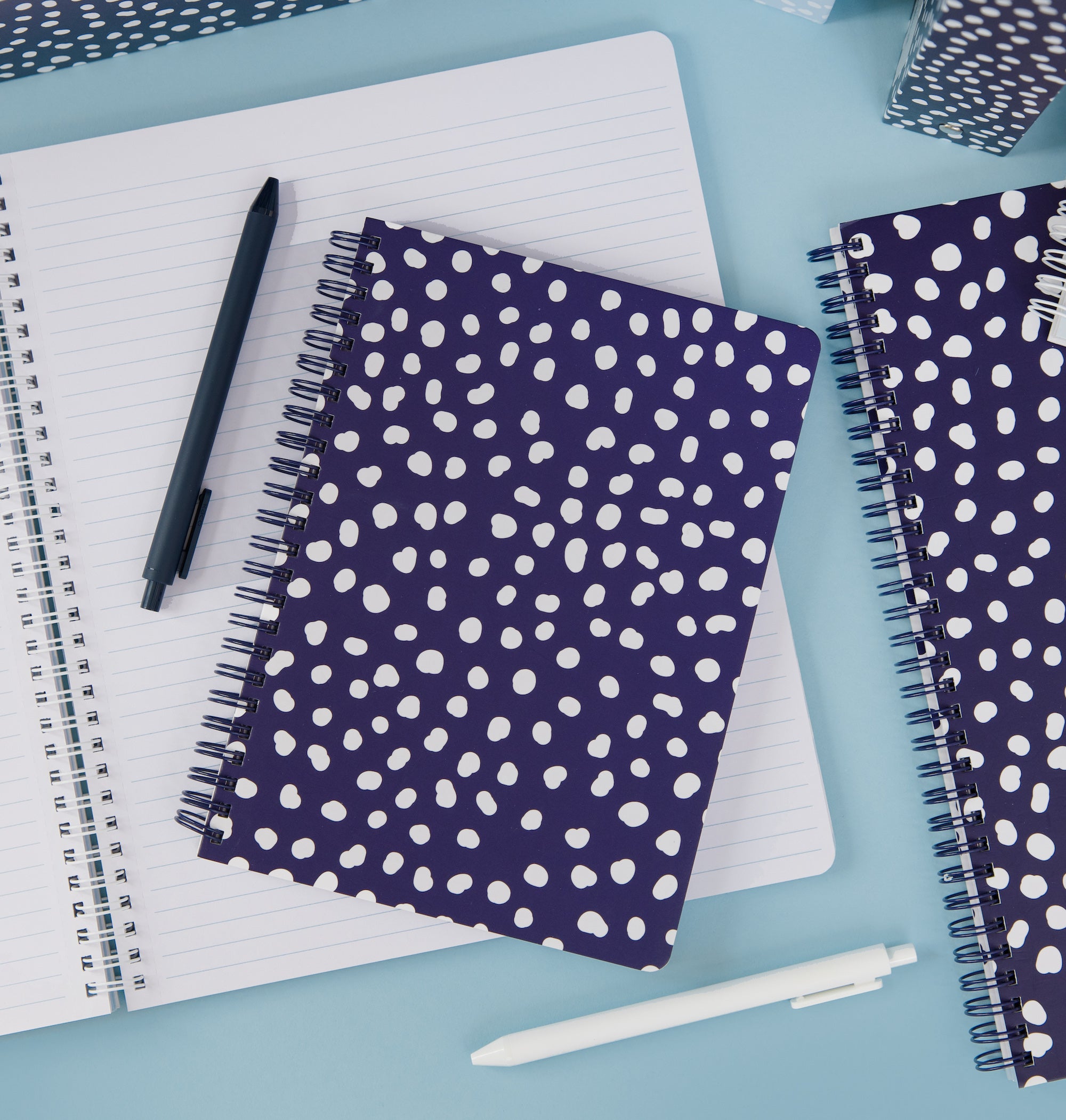 Large Notebook, Navy Vintage Dots