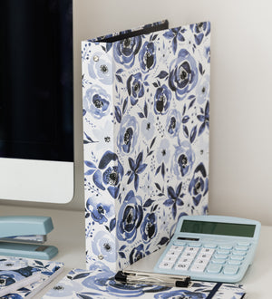 Three Ring Binder, Blue Watercolor