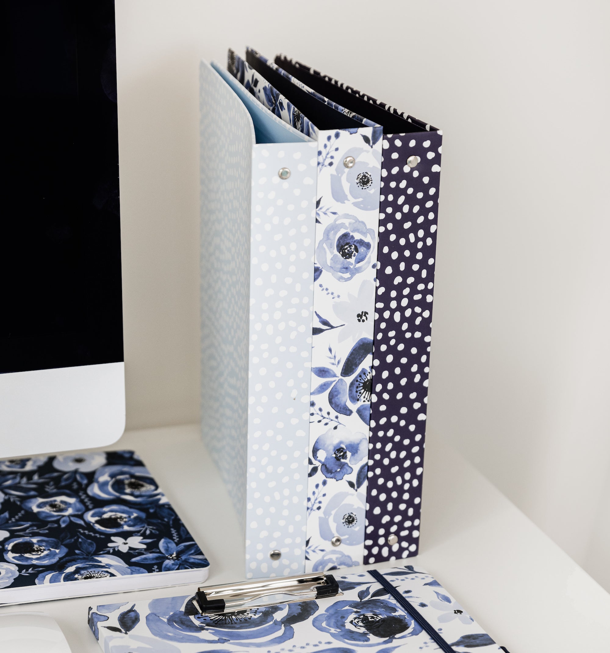 Three Ring Binder, Blue Watercolor