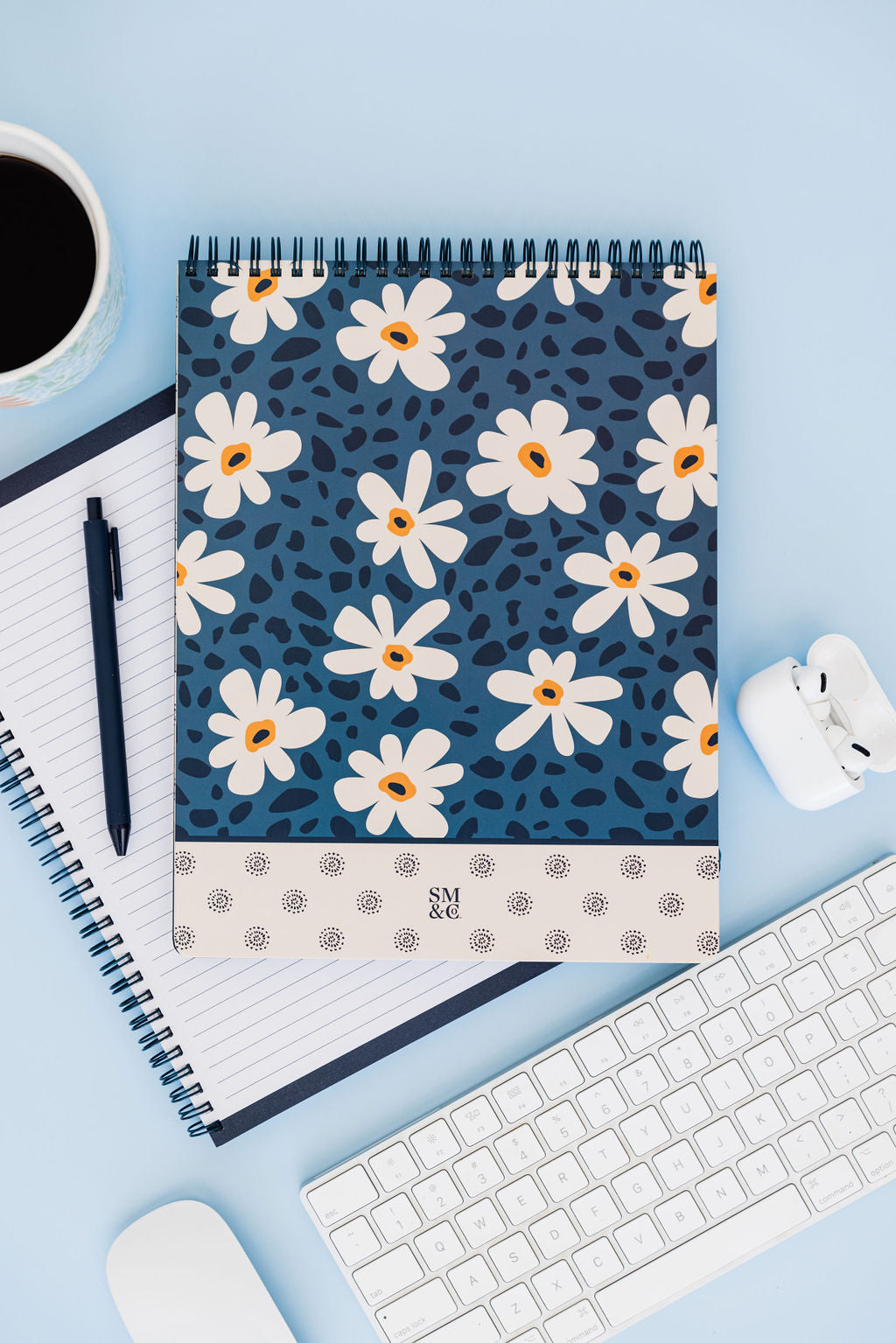 Large Top Spiral Notebook, Leopard Daisy