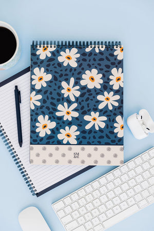 Large Top Spiral Notebook, Leopard Daisy