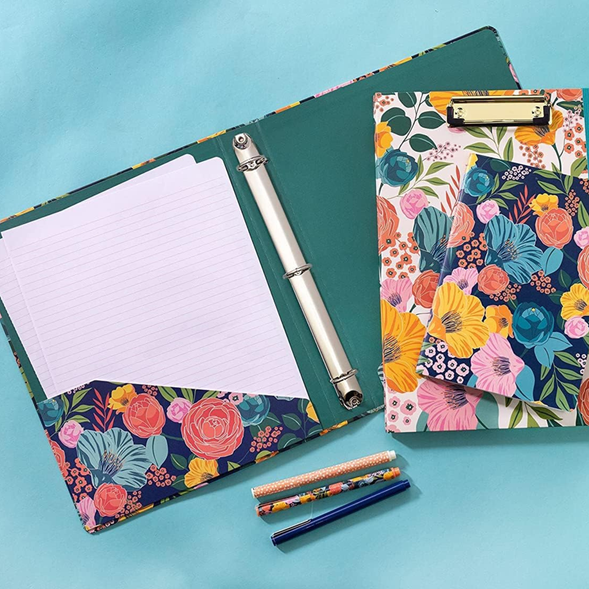 Three Ring Binder, Garden Bloom Navy, 2 Pack