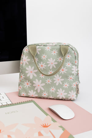 Small Lunch Tote, Daisy Floral Green