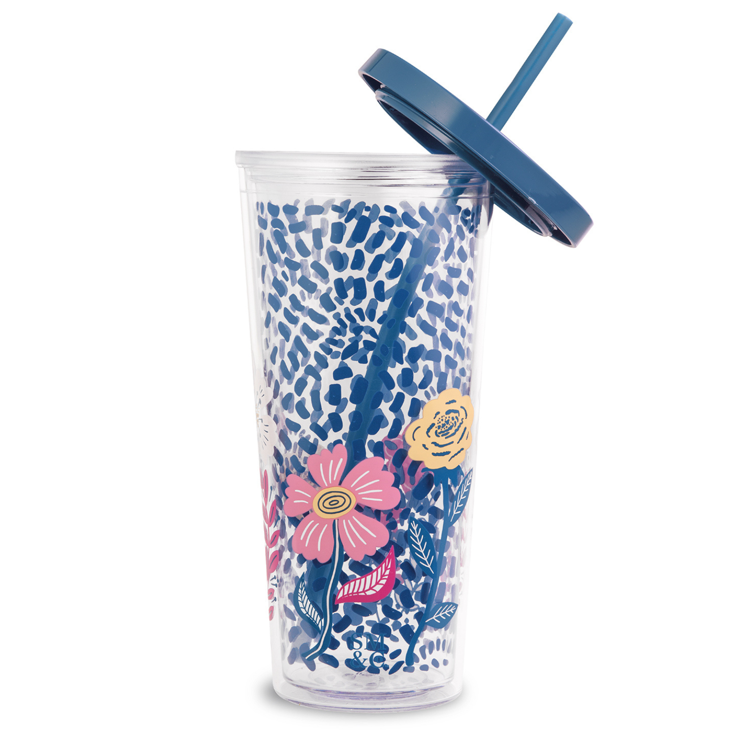 Tumbler with Straw, Mosaic Floral