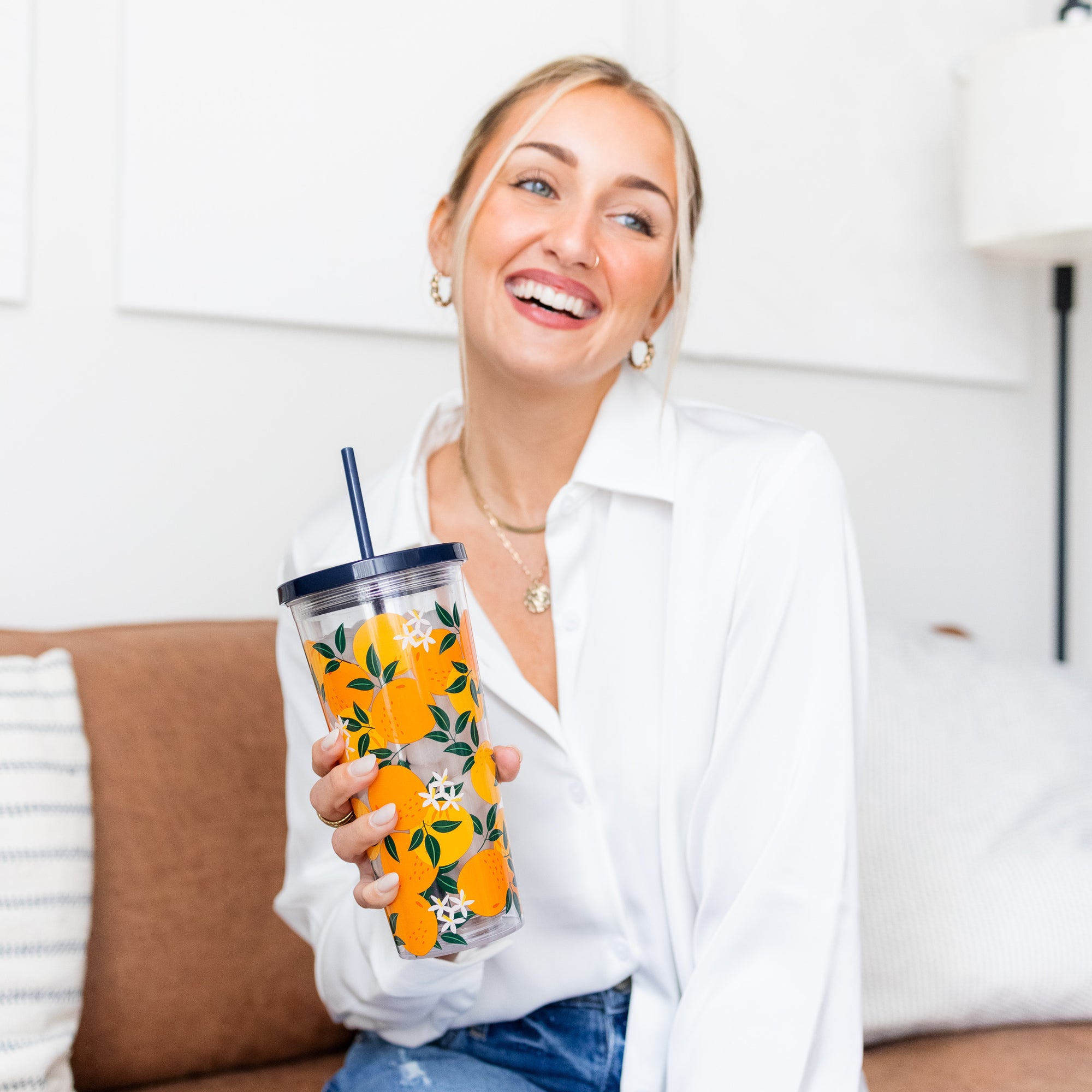Tumbler with Straw, Orange Blossom