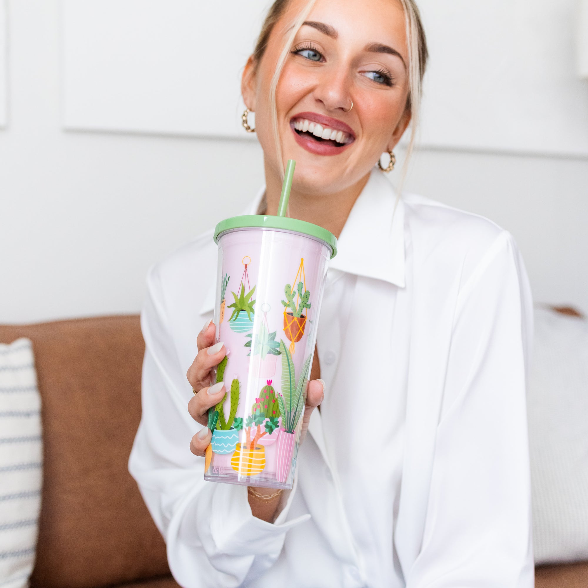 Tumbler with Straw Succulents