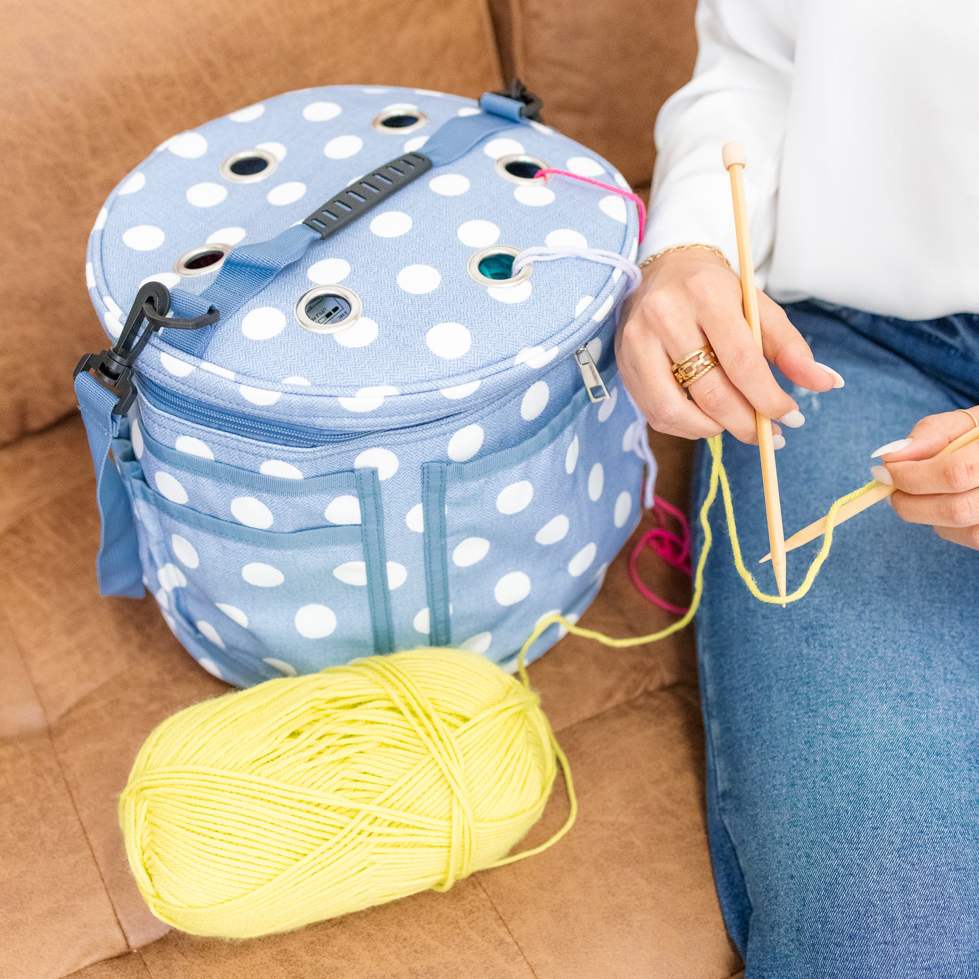 Yarn Bag, Blue Textured Dot