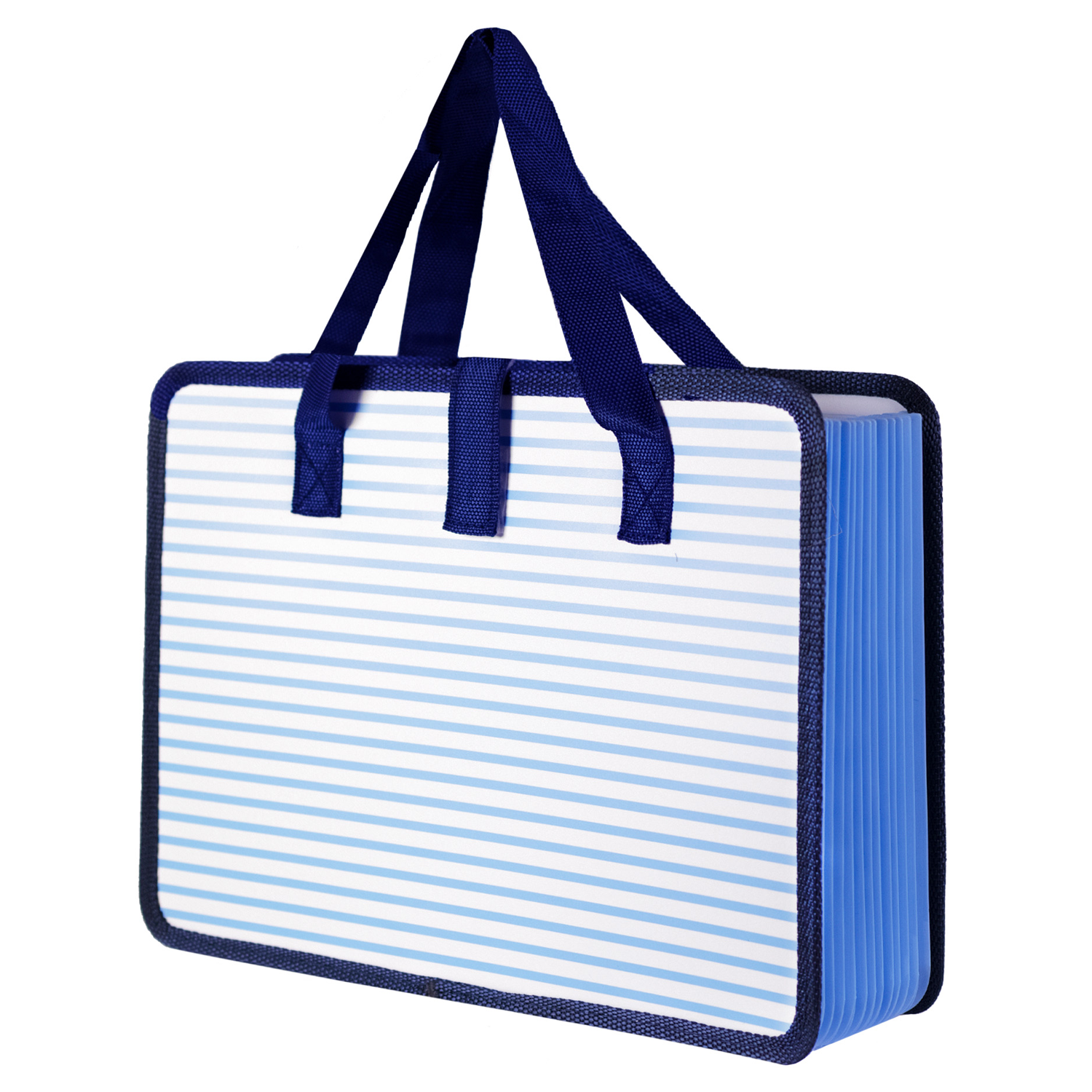 Accordion File Tote, Blue Stripe